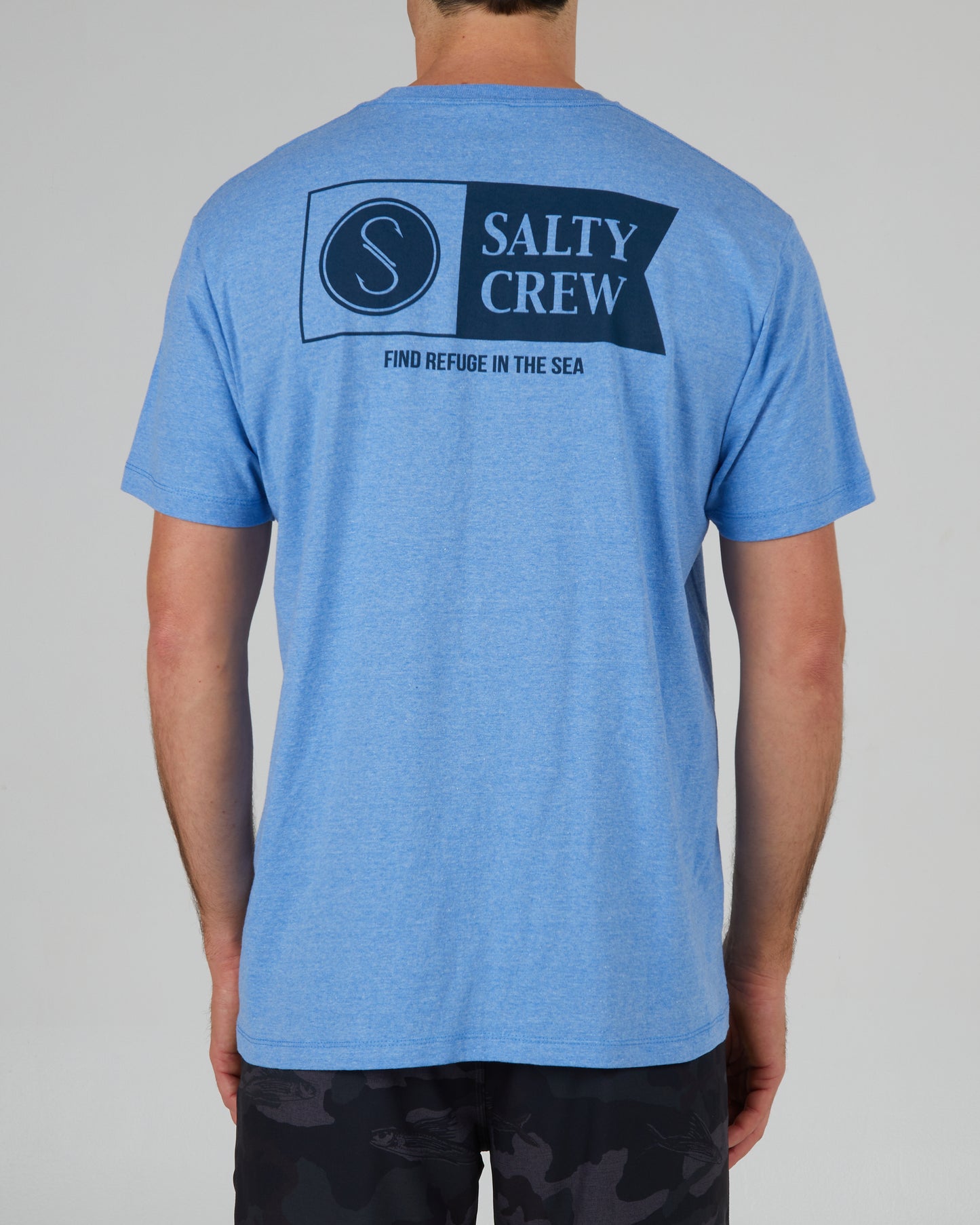 back view of Alpha Light Blue Heather S/S Standard Tee