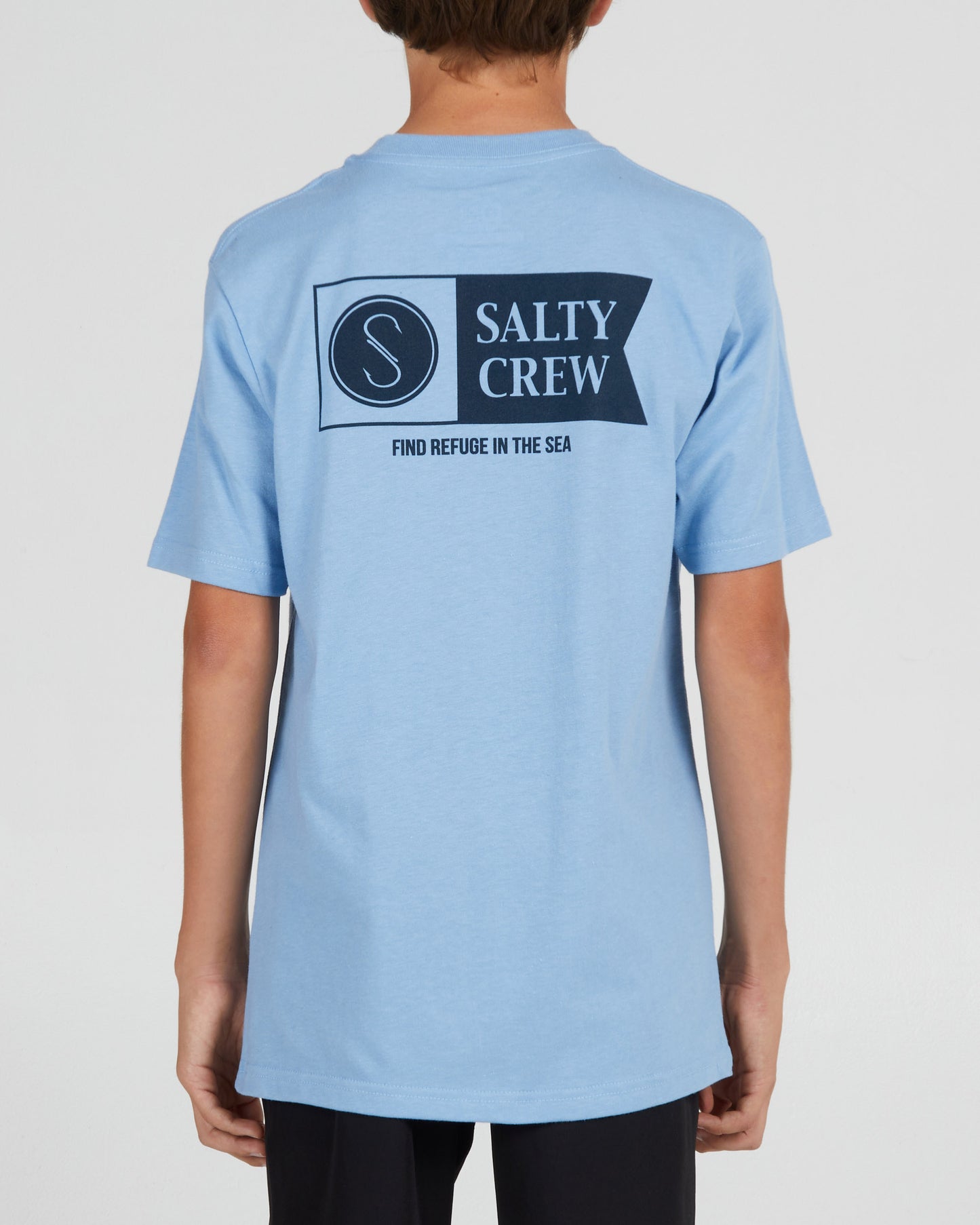 On body back of the Alpha Flag Boys Marine Blue S/S Tee