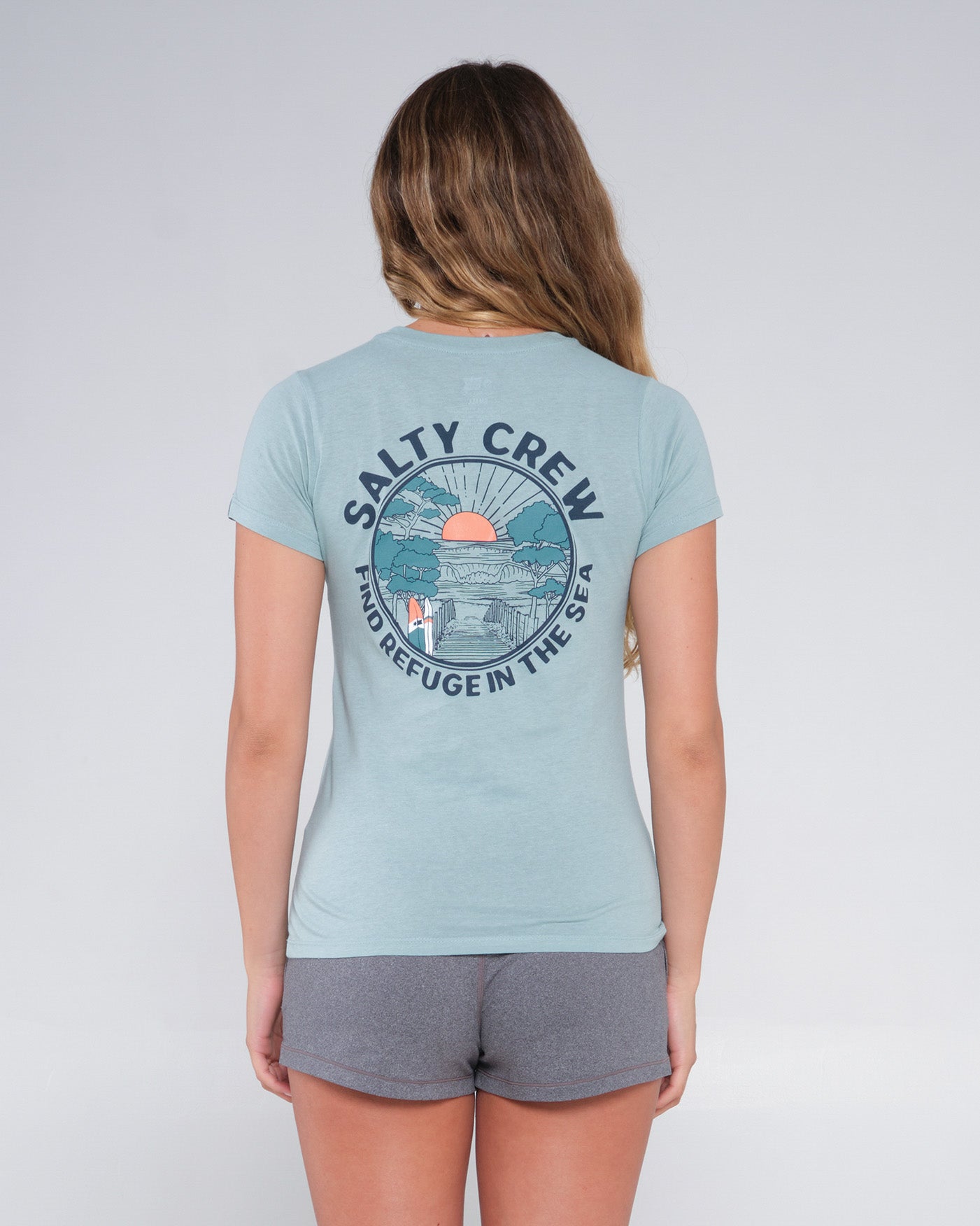 back view of Beach Break Dusty Turq Classic Tee