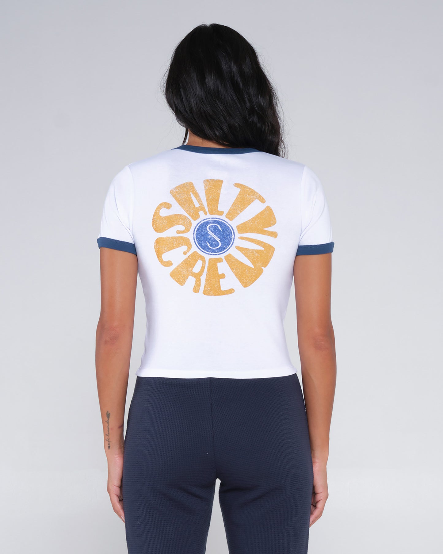 back view of Day Sea White/Blue Ringer