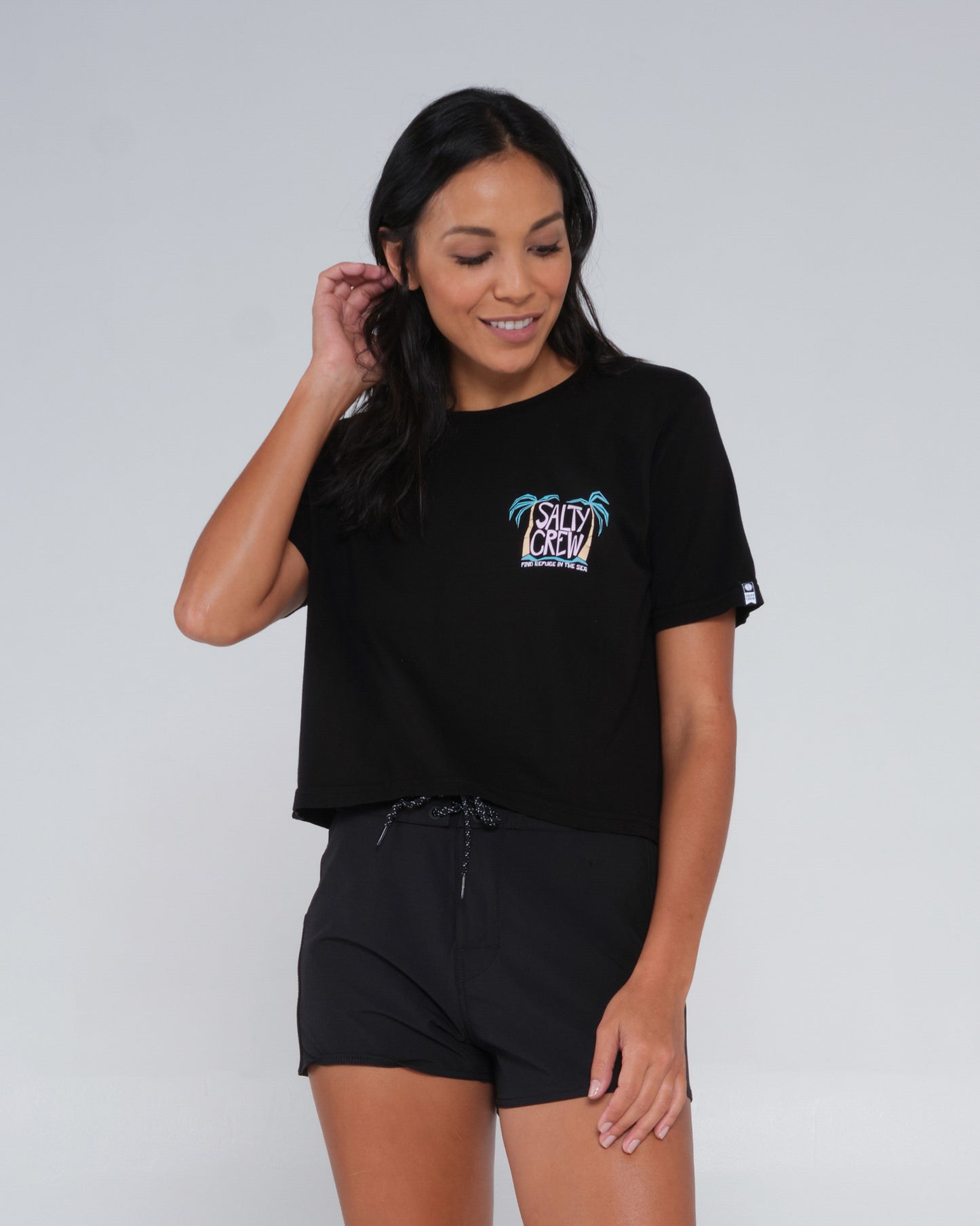Postcard Black Crop Tee