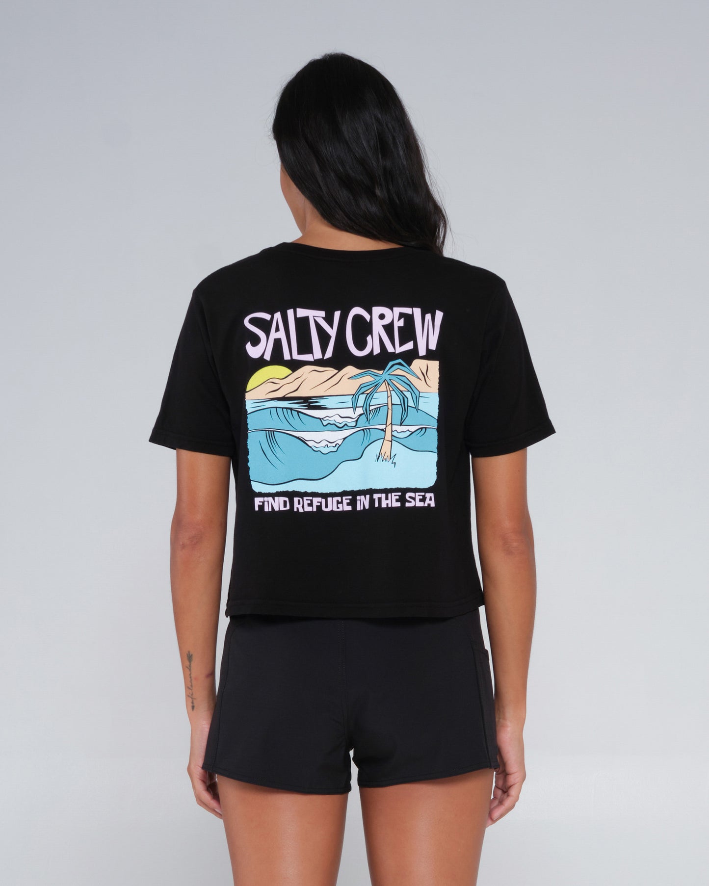 Postcard Black Crop Tee