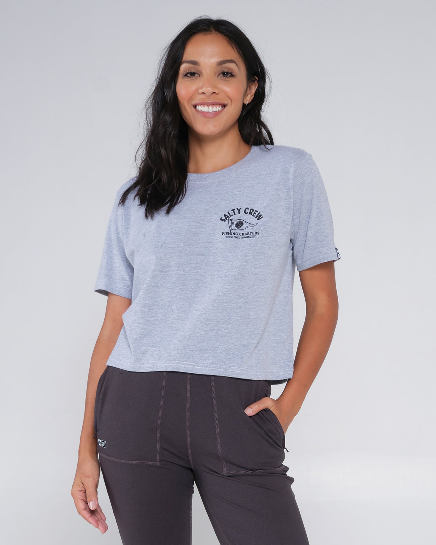 alternate front angle of Charter Athletic Heather Crop Tee