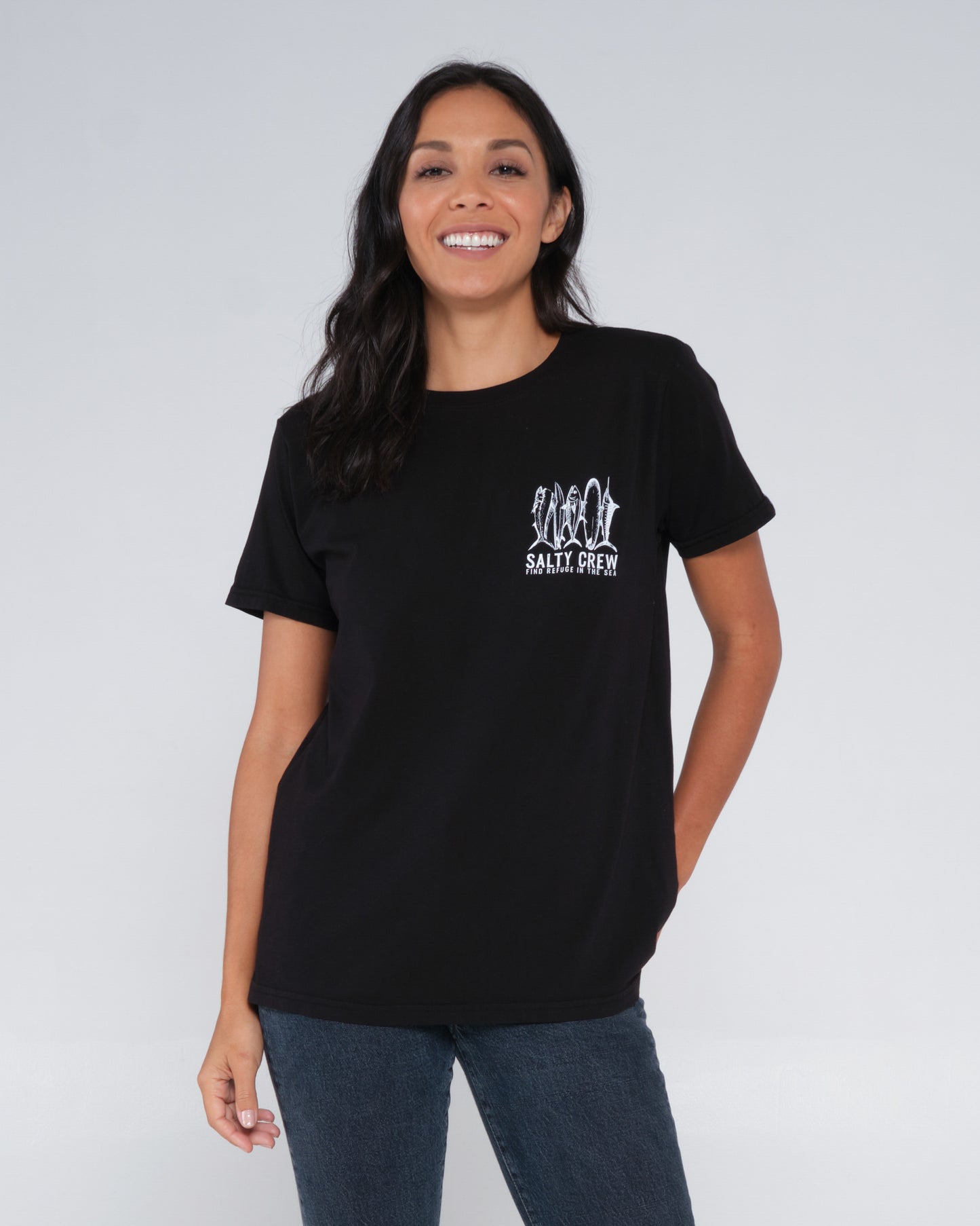 front view of Line Up Black Boyfriend Tee