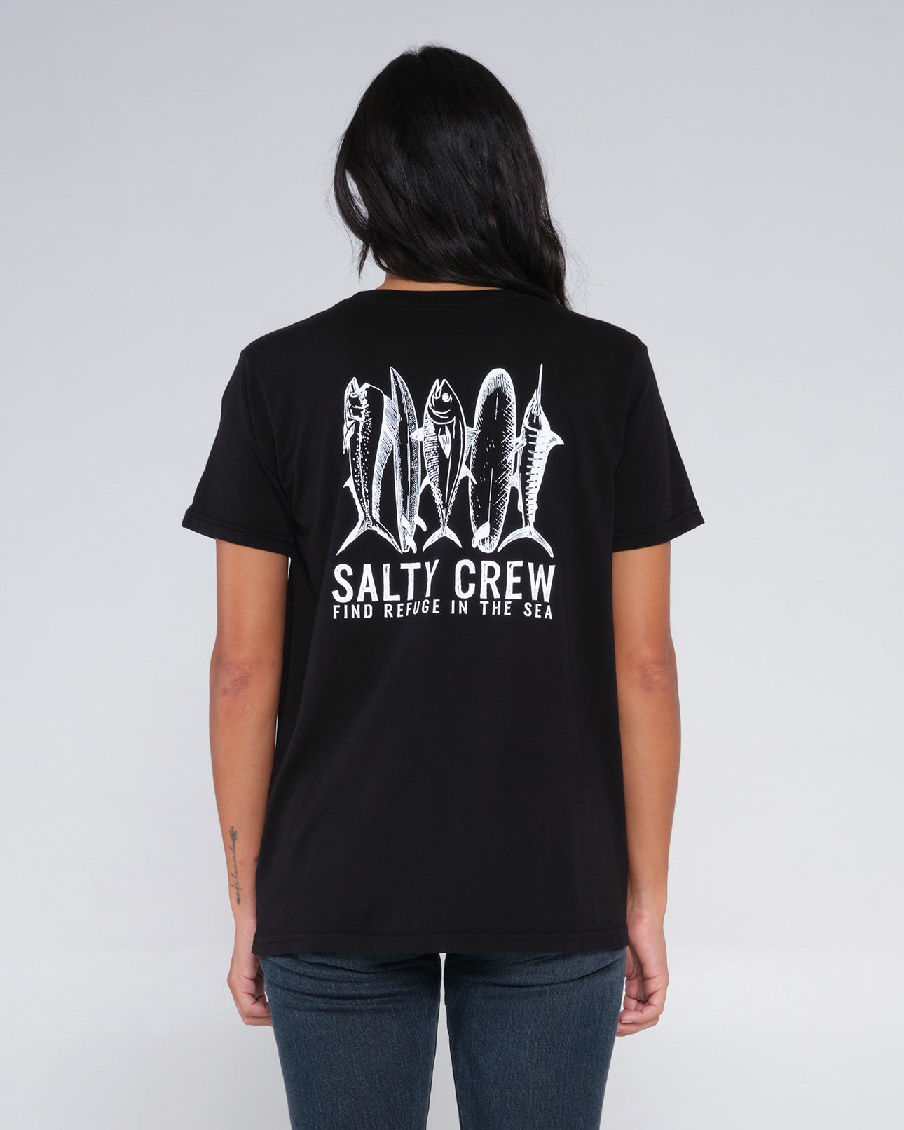 back view of Line Up Black Boyfriend Tee