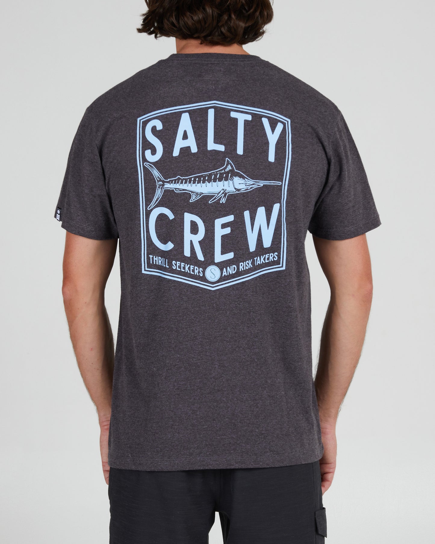 On body back of the Fishery Charcoal Heather S/S Standard Tee