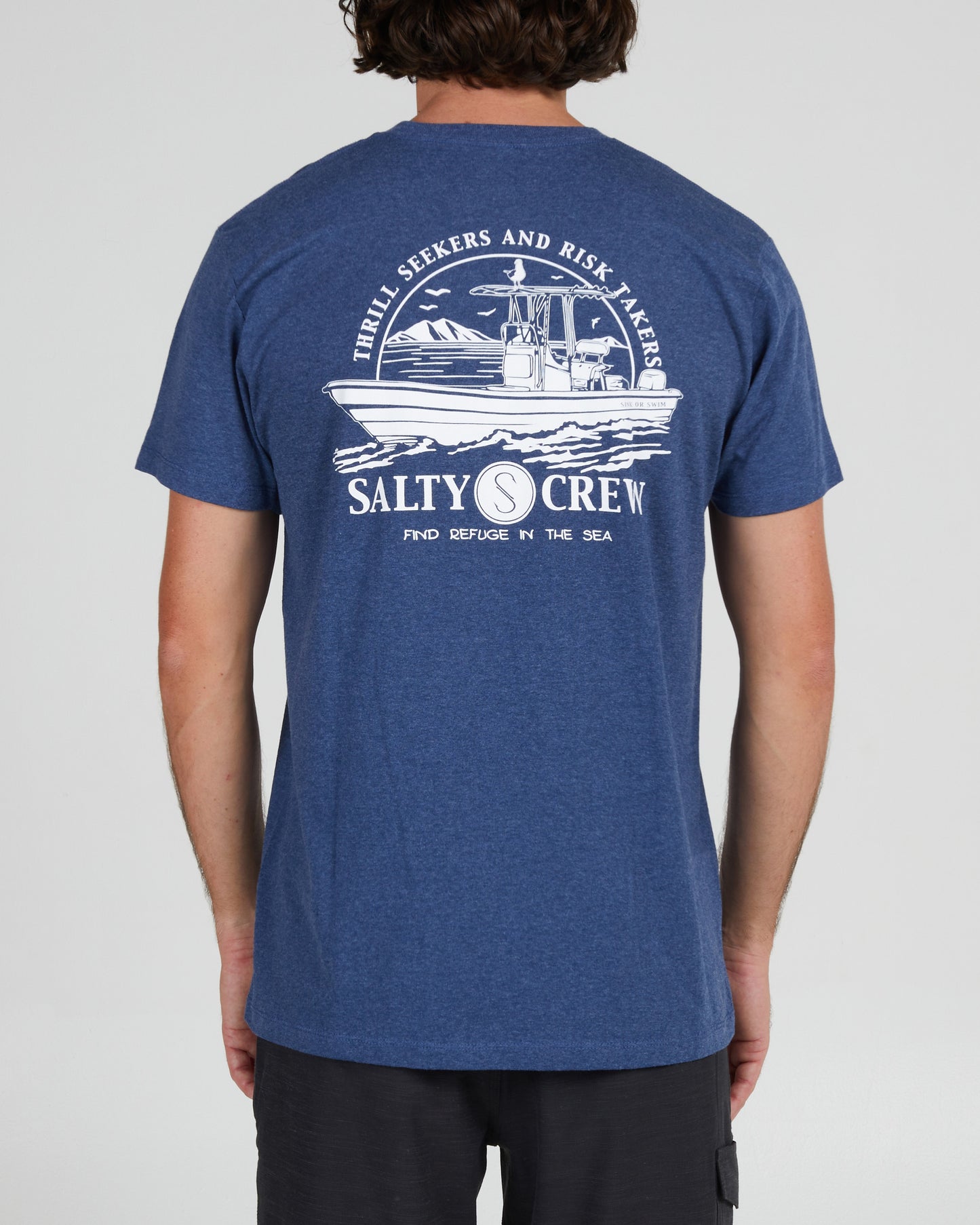 On body back of the Super Panga Navy Heather S/S Standard Tee