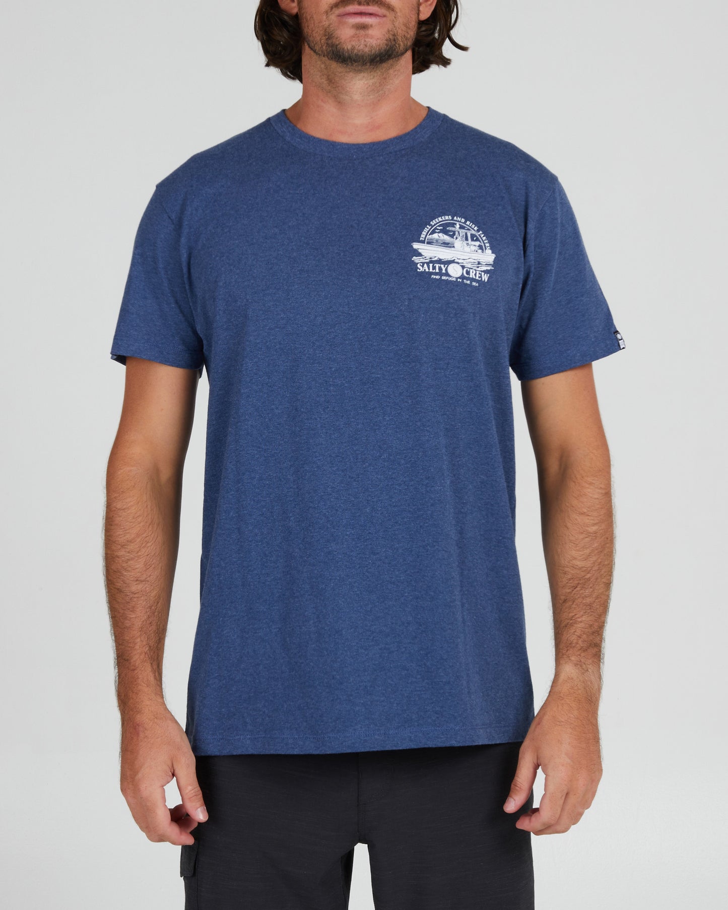 On body front of the Super Panga Navy Heather S/S Standard Tee