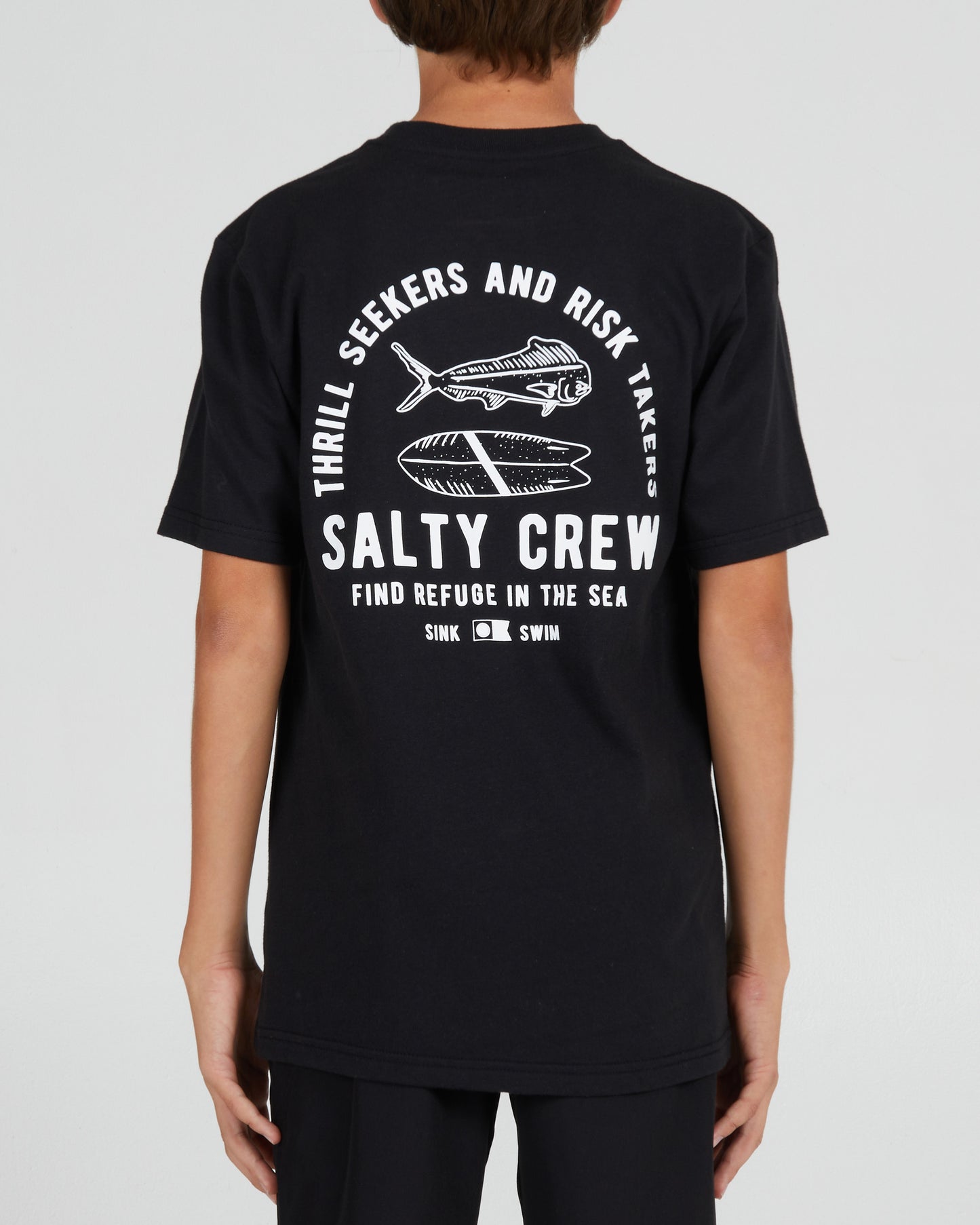 On body back of the Lateral Line Boys Black S/S Tee