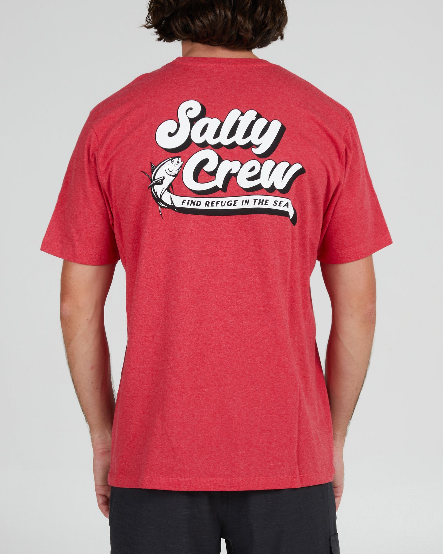 On body back of the Swift Water Red Heather S/S Standard Tee