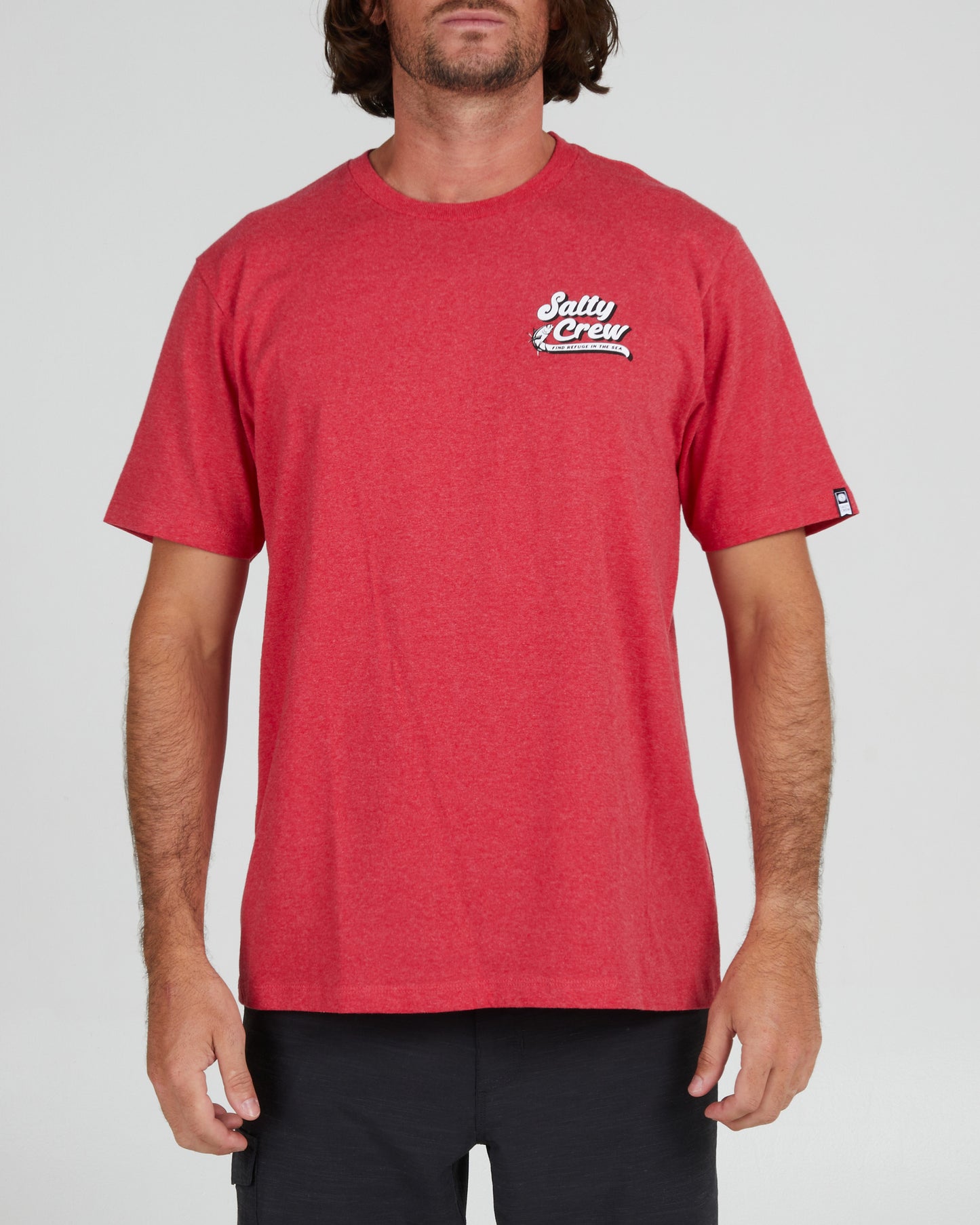 On body front of the Swift Water Red Heather S/S Standard Tee