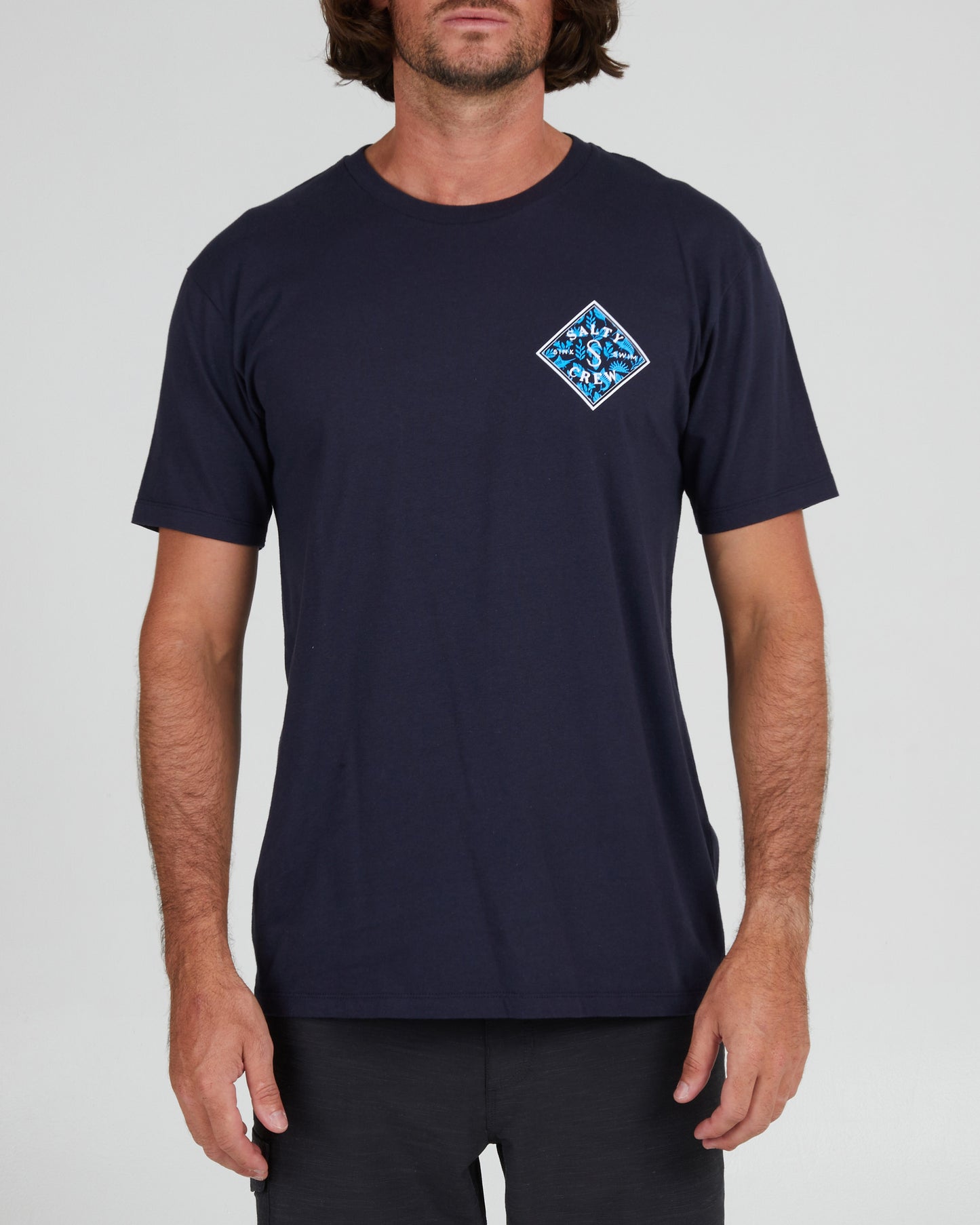 front view of Tippet Shores Navy S/S Premium Tee