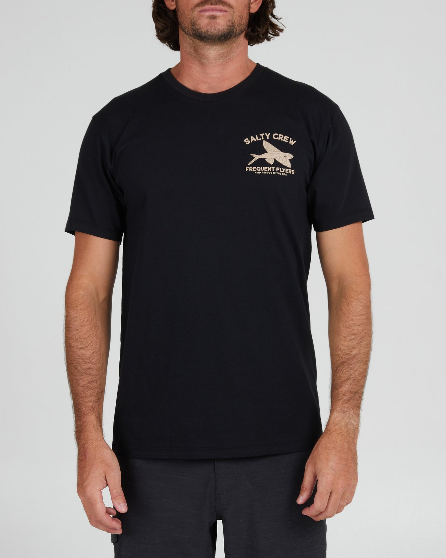 front view of Frequent Flyer Black S/S Premium Tee