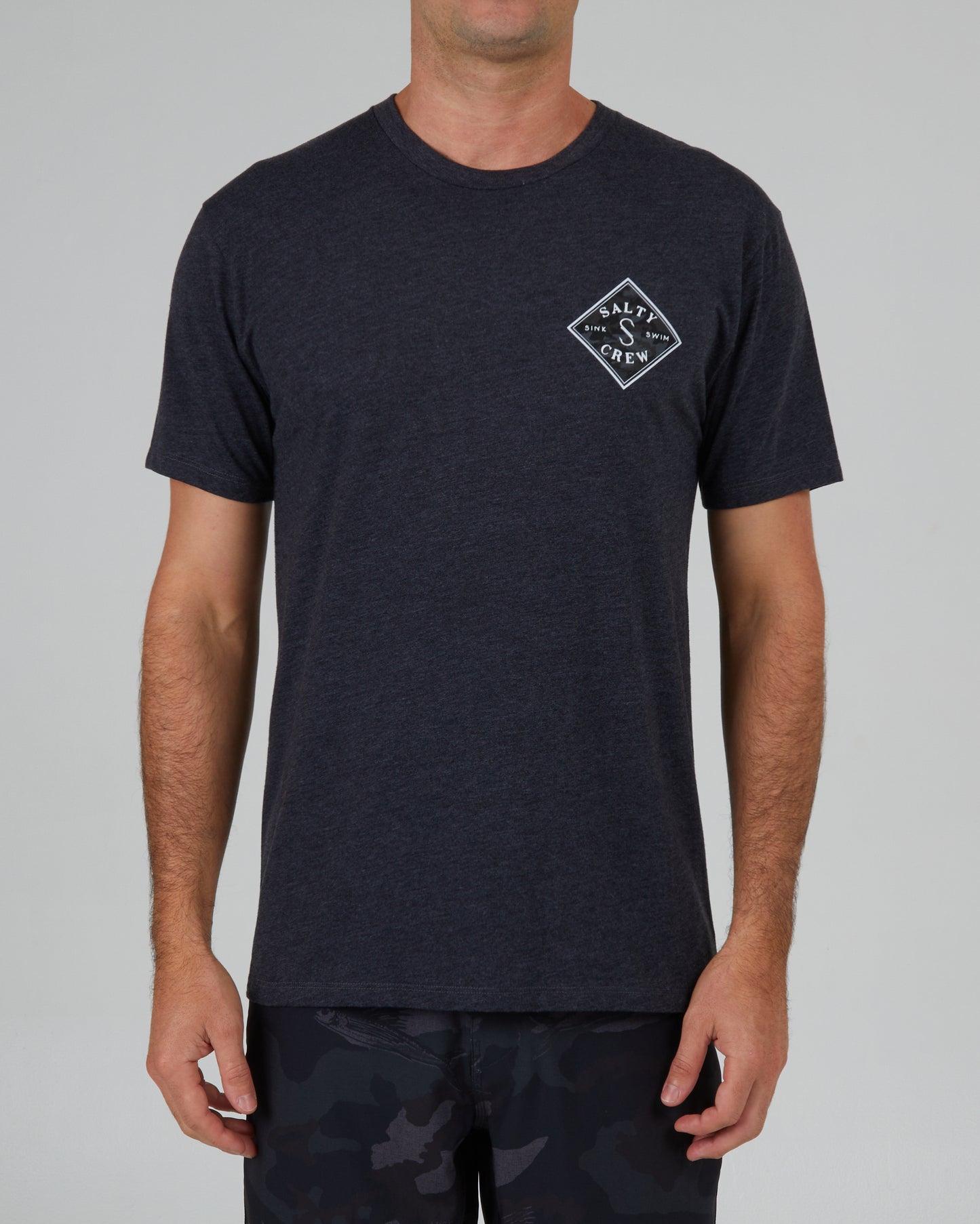 front view of Tippet Camo Fill Charcoal Heather S/S Premium Tee