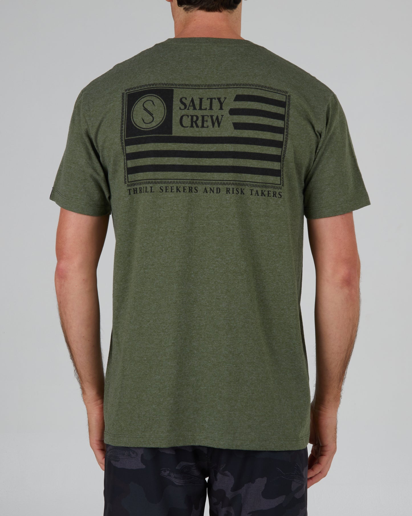 back view of Freedom Flag Forest Heather S/S Premium Tee