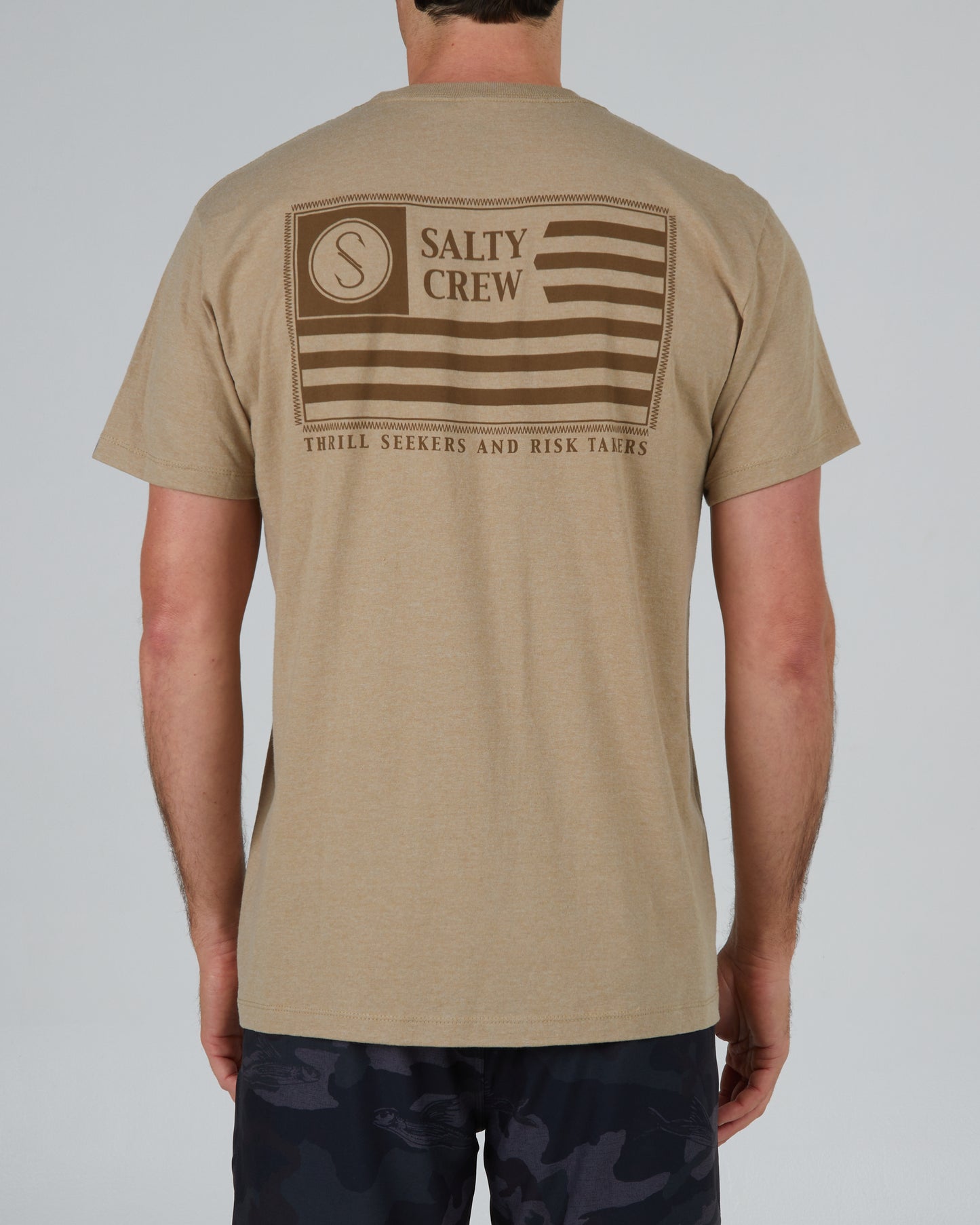 back view of Freedom Flag Khaki Heather S/S Premium Tee