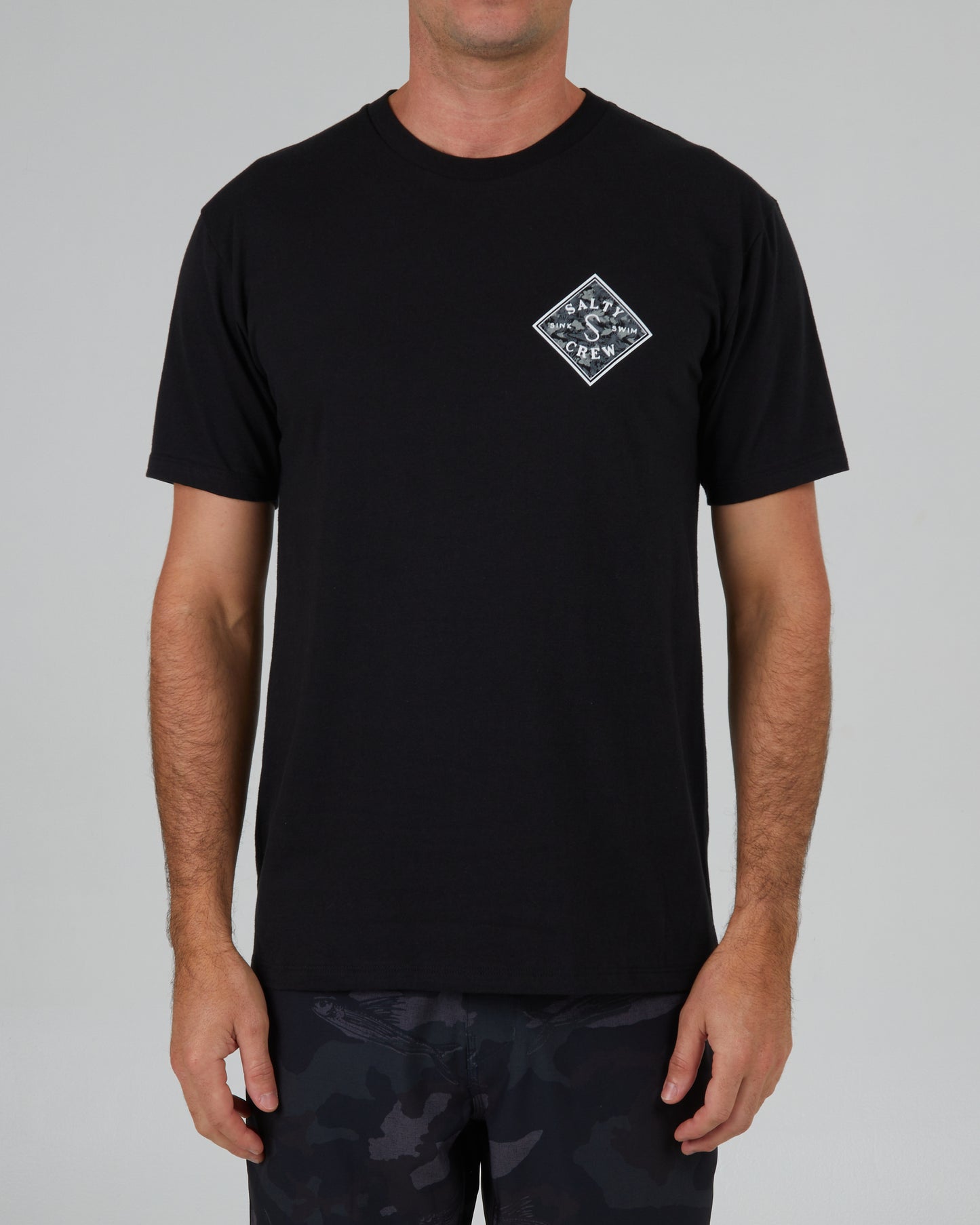 front view of Tippet Tropics Black S/S Premium Tee