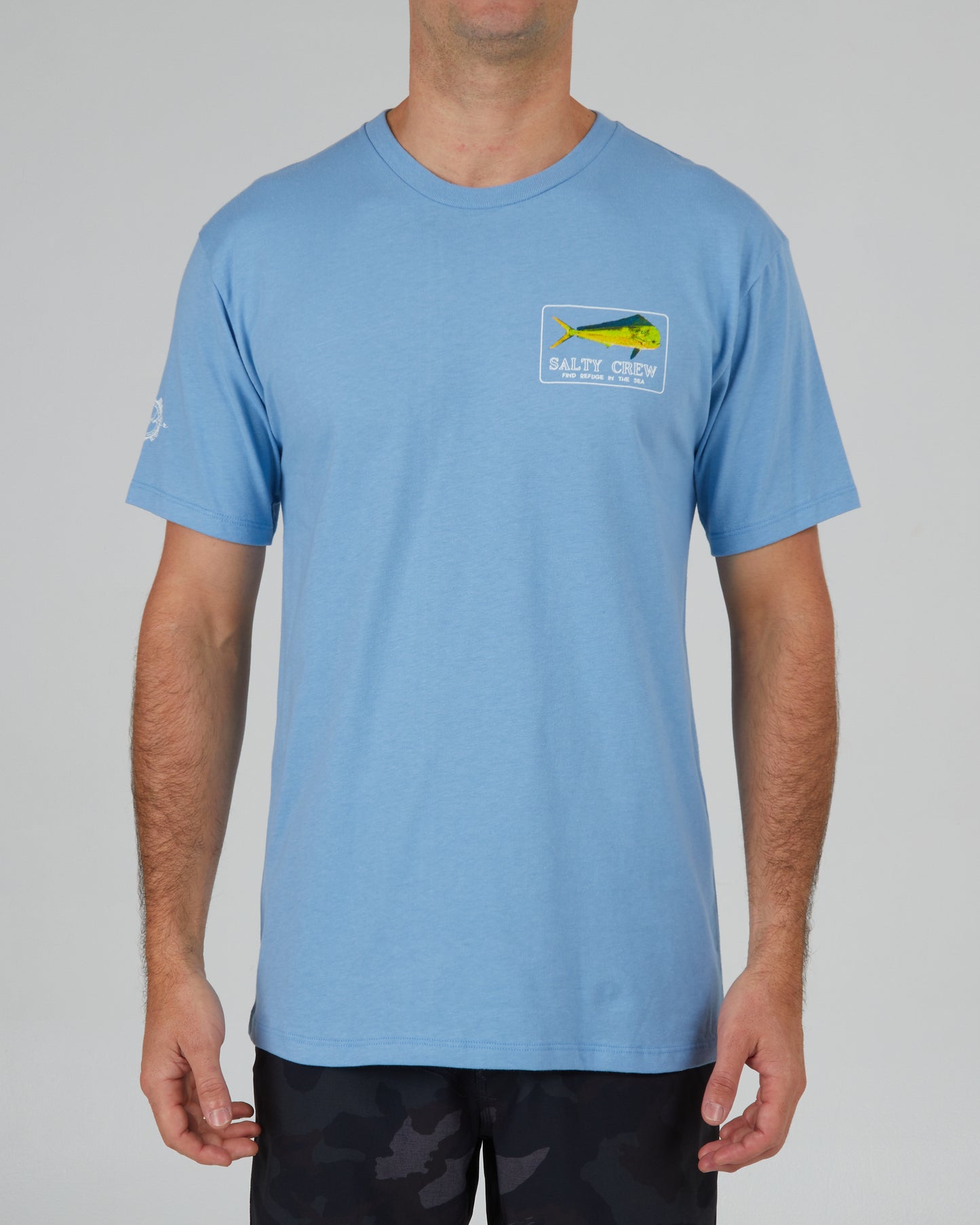 front view of Golden Mahi Marine Blue S/S Premium Tee