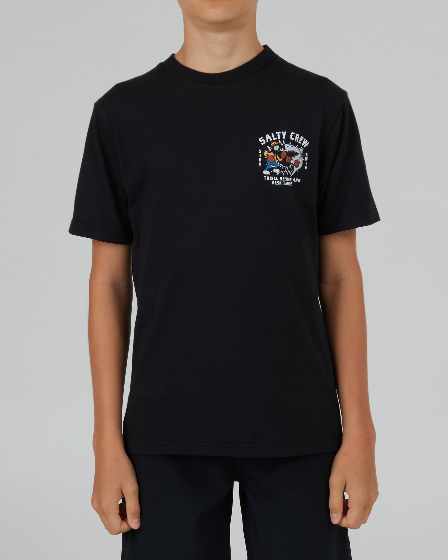 front view of Fish Fight Boys Black S/S Tee