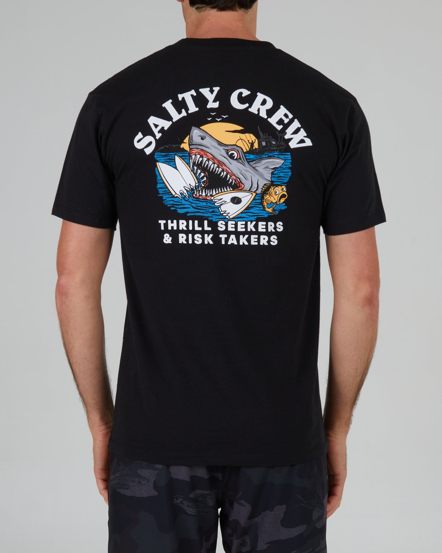 back view of Terror Shark Black S/S Premium Tee