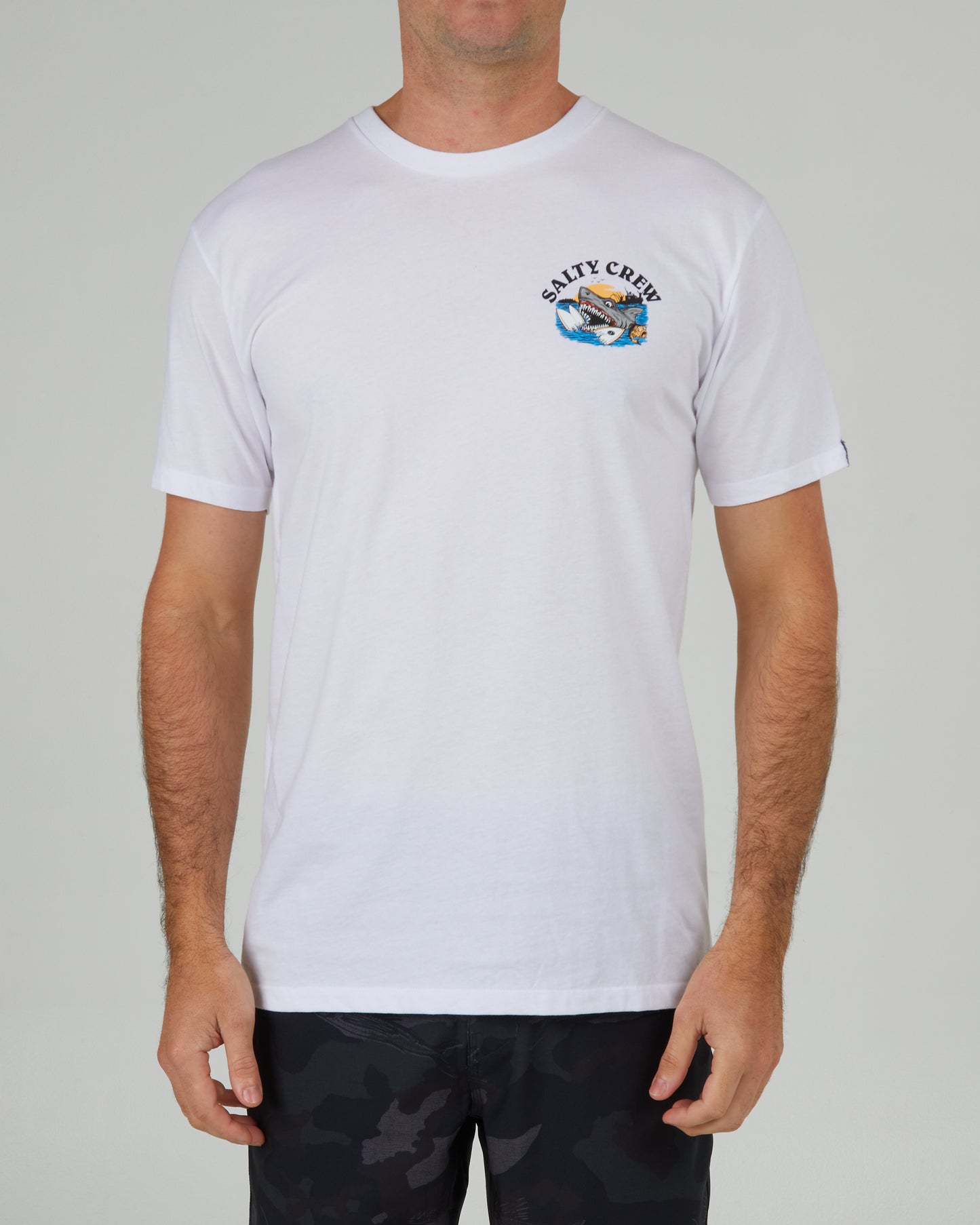front view of Terror Shark White S/S Premium Tee