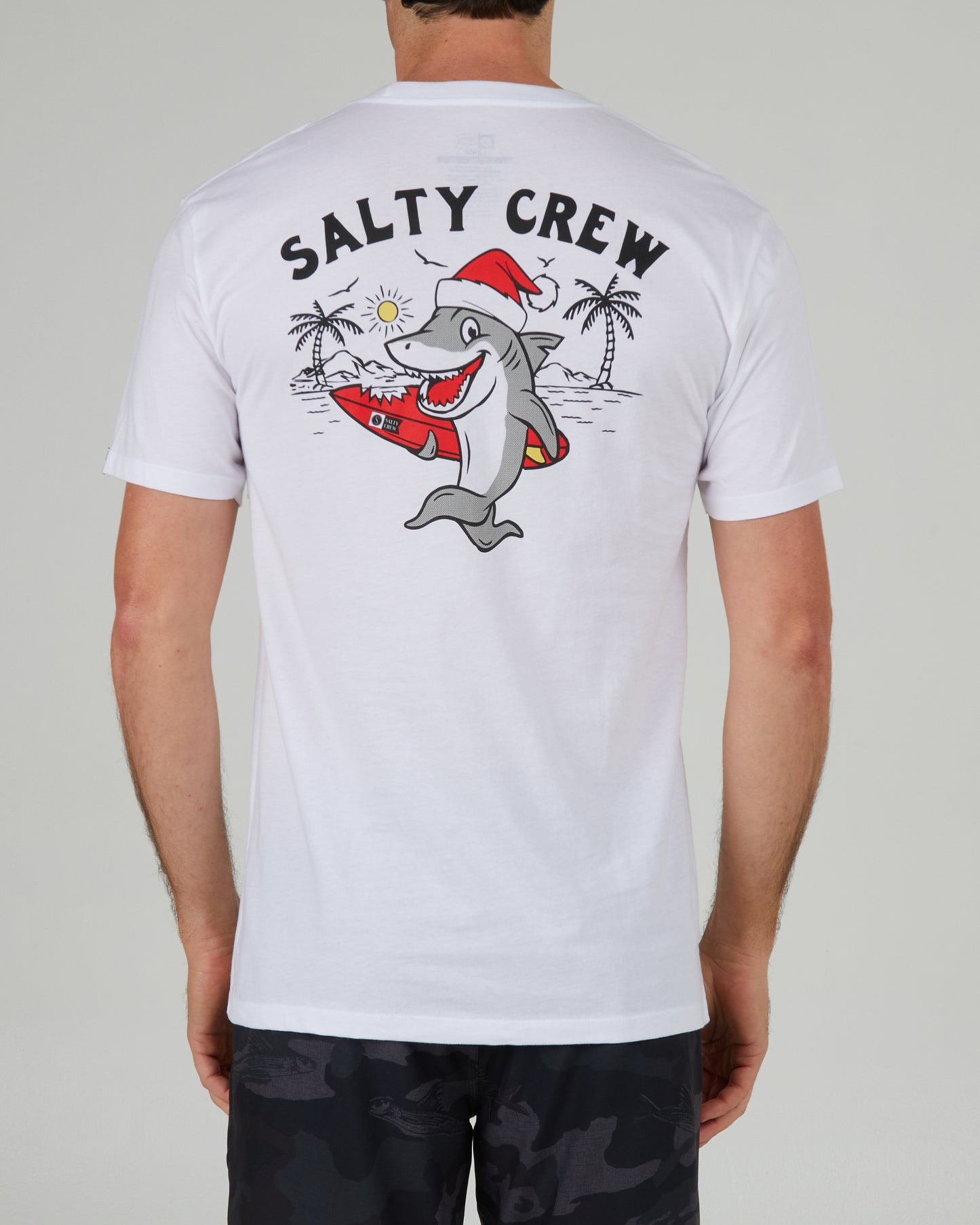back view of Santa Shark White S/S Premium Tee