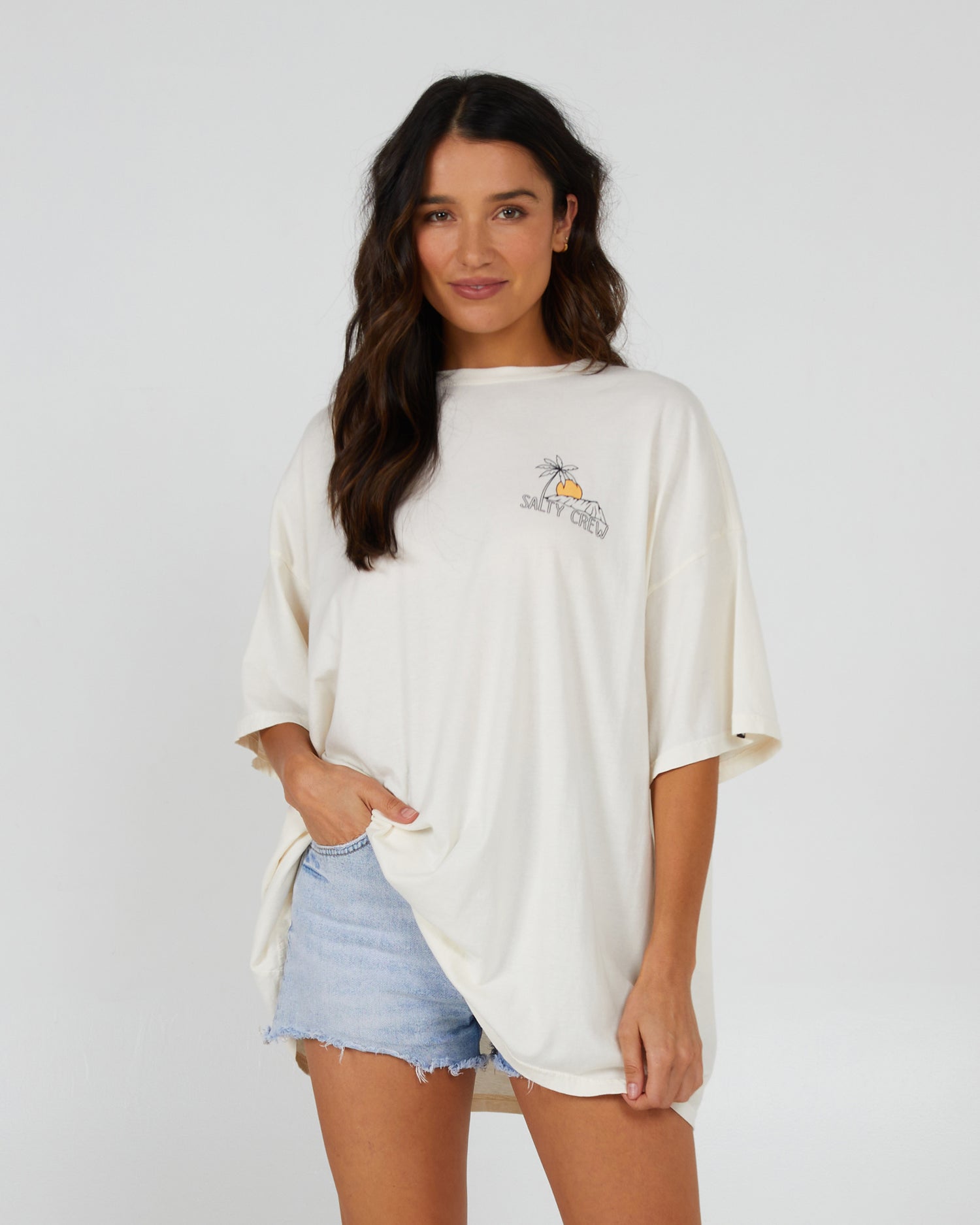 front view of Joy Off White Cover Up Tee
