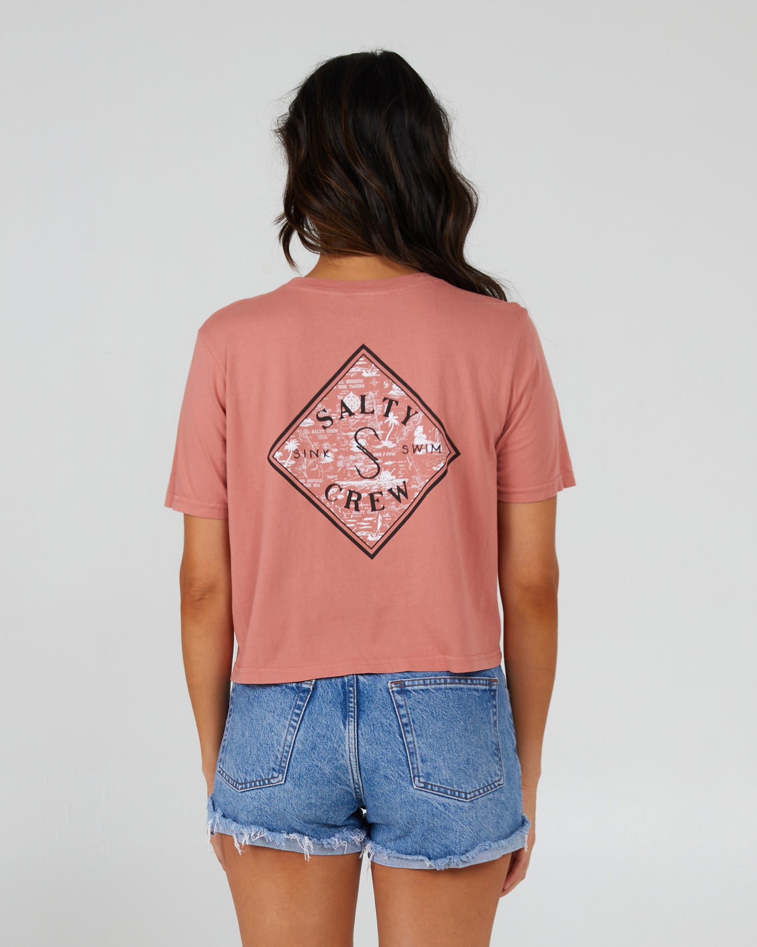 back view of Tippet Fill Terracotta Crop Tee