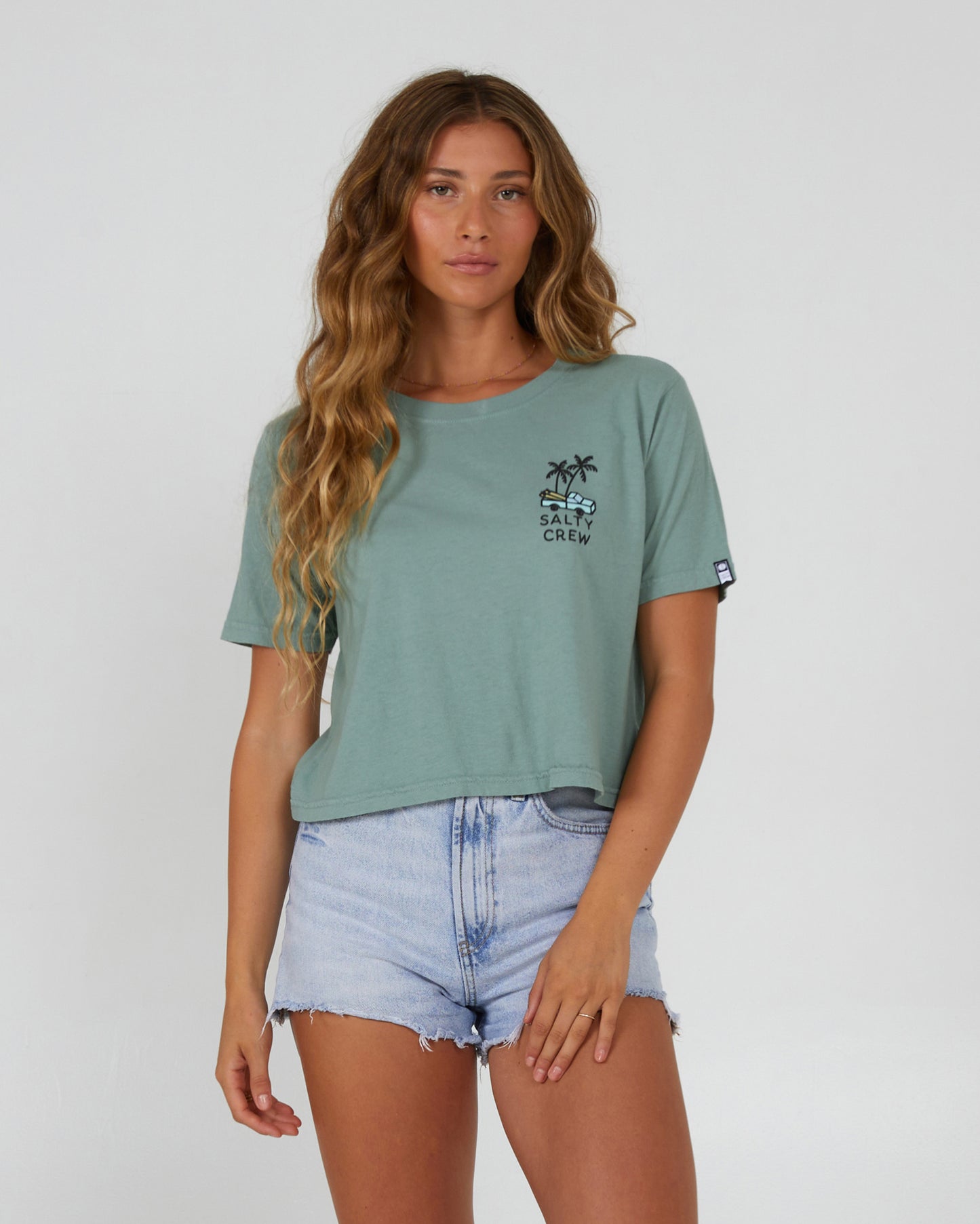 front view of Lookout Sage Crop Tee