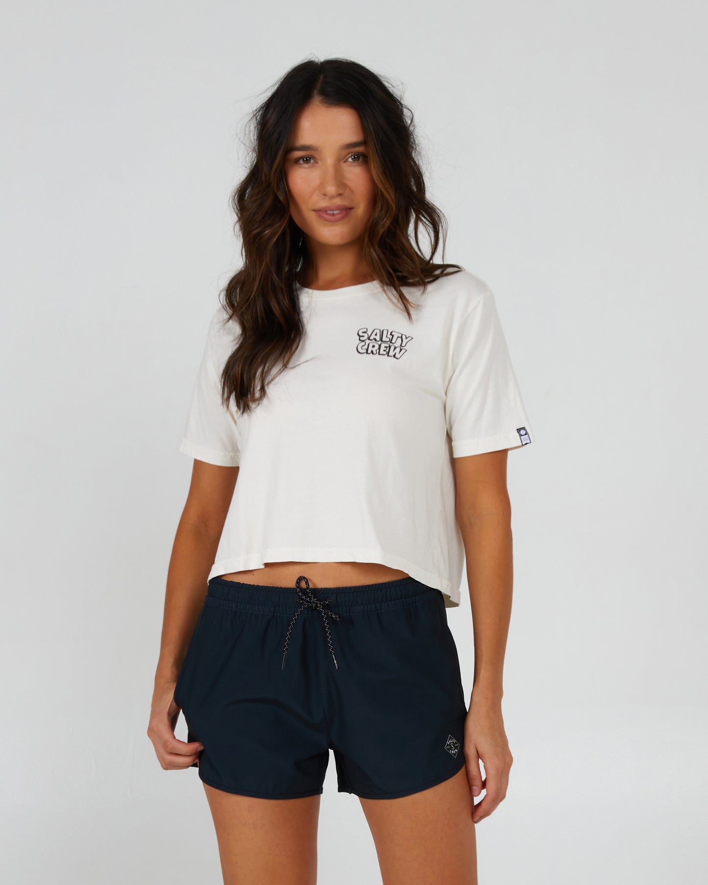 front view of Floats Your Boat Off White Crop Tee