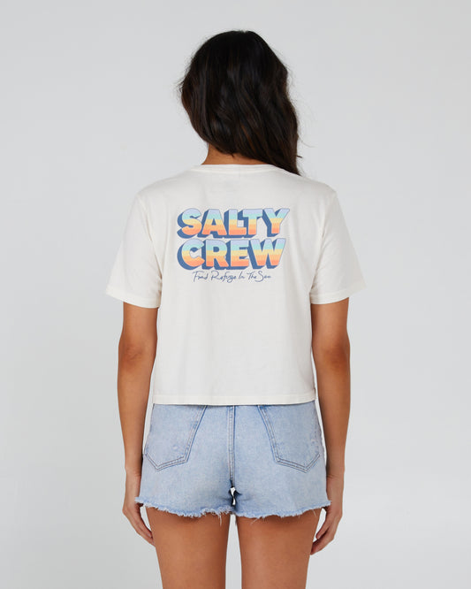 back view of Summertime Off White Crop Tee
