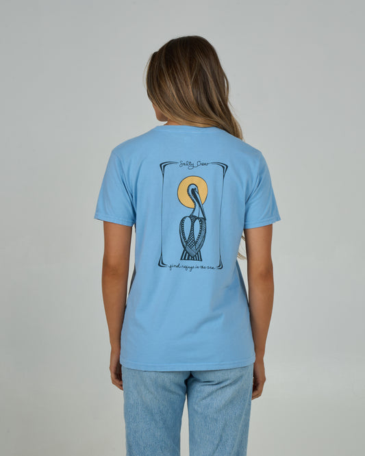 Back view of the Geo Pelican Boyfriend Tee - Marine Blue.