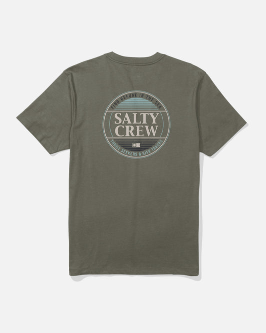 Green t-shirt with Salty Crew logo on a white background