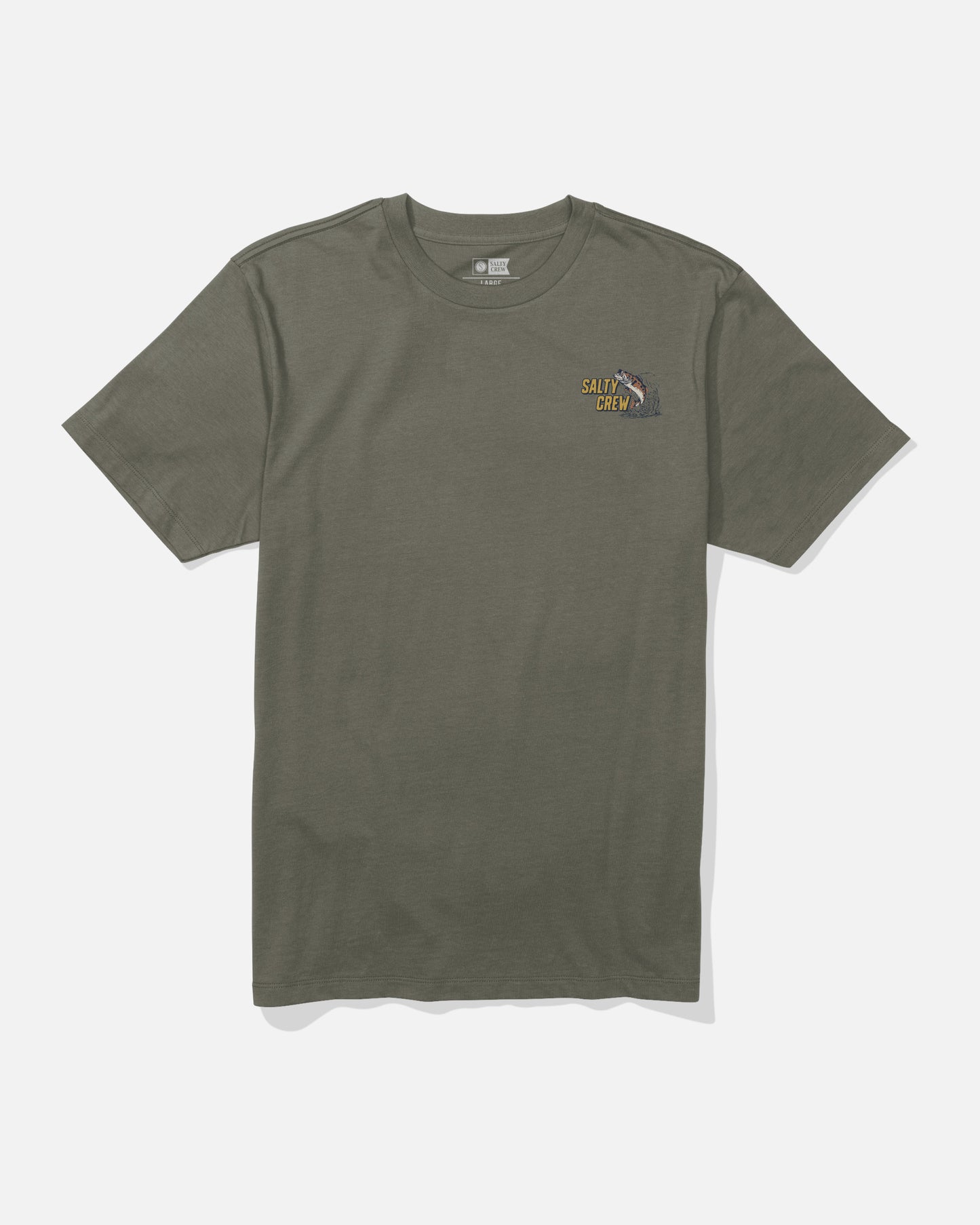 Front view of the Live Bait Tee - Dusty Olive.