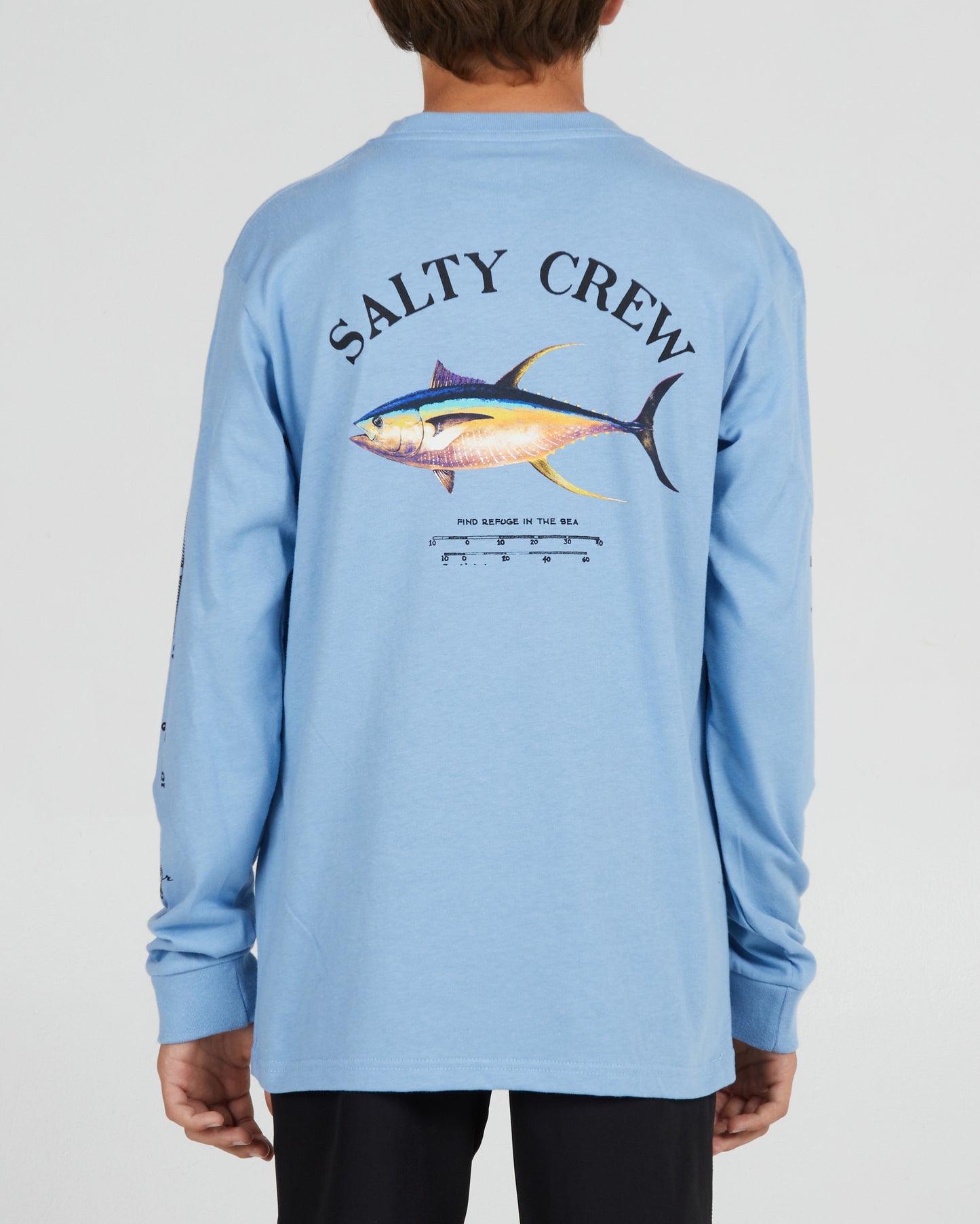 back view of Ahi Mount Boys Marine Blue L/S Tee