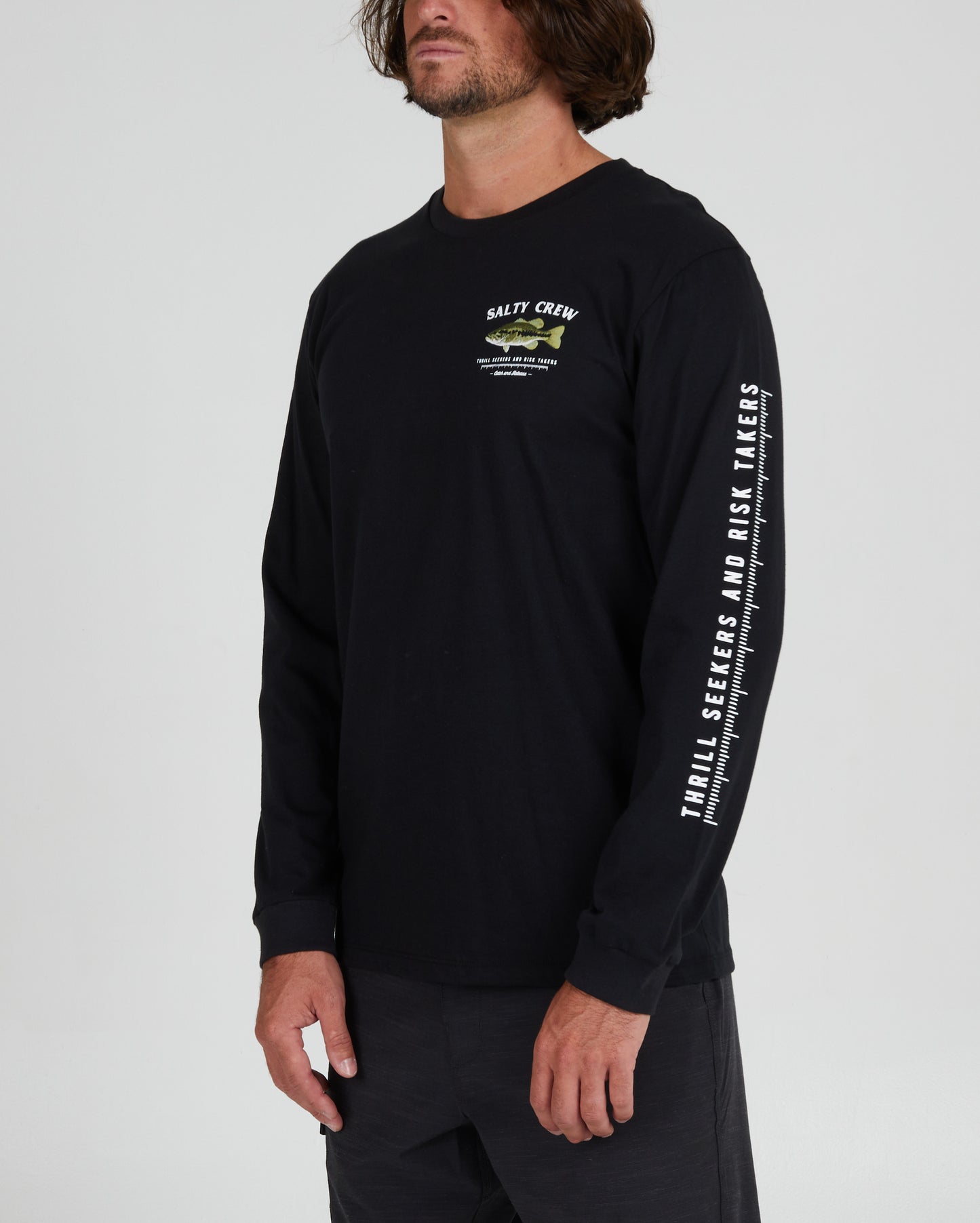 front angled Bigmouth Black L/S Premium Tee