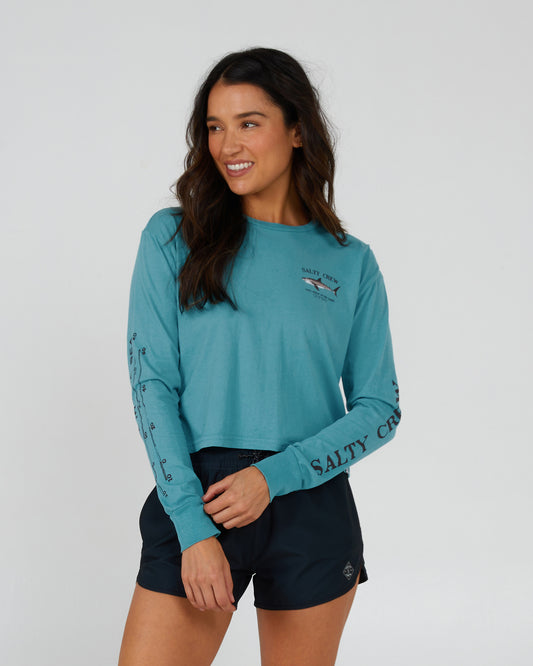 front view of Bruce Sea Green L/S Crop Tee