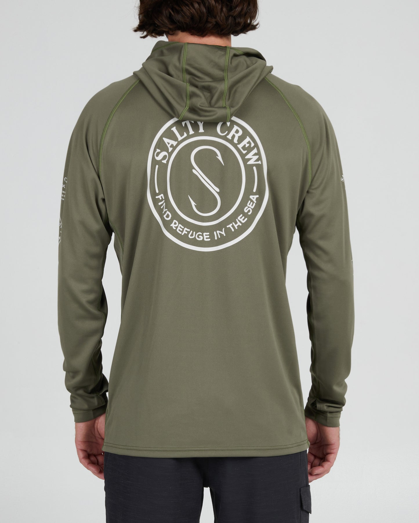 back view of Palomar Olive Pinnacle + Hood Sunshirt