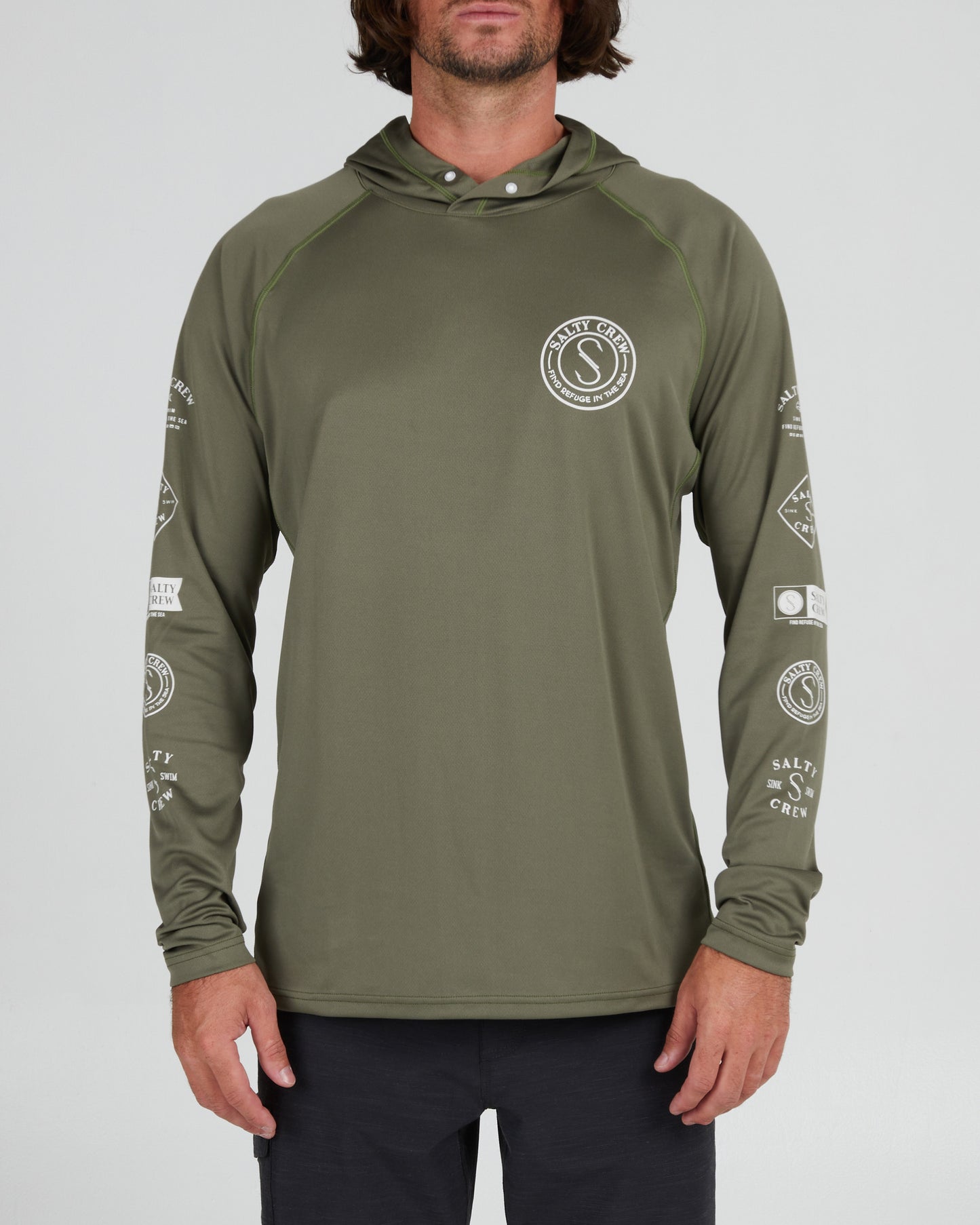 front view of Palomar Olive Pinnacle + Hood Sunshirt