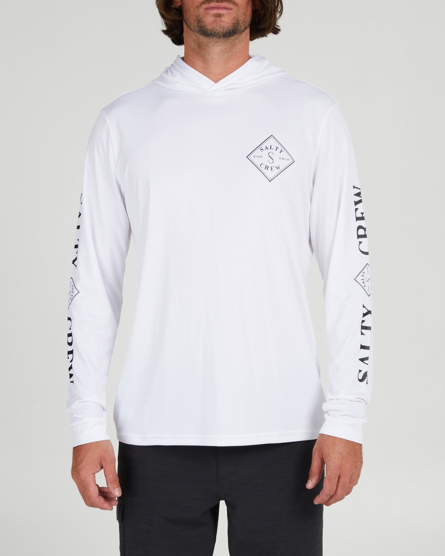 front view of Tippet White Hood Sunshirt
