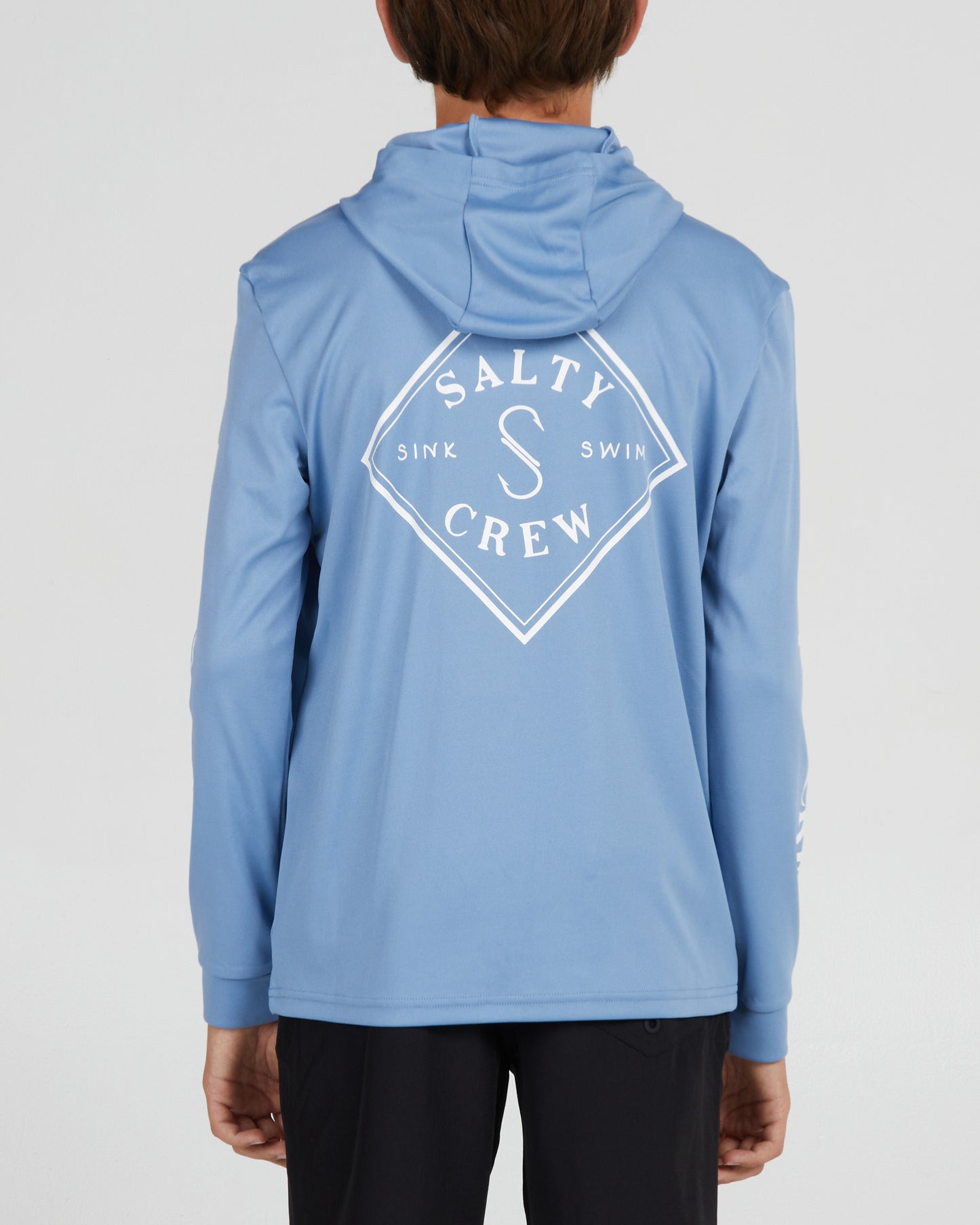 On body back of the Tippet Boys Marine Blue Hood Sunshirt