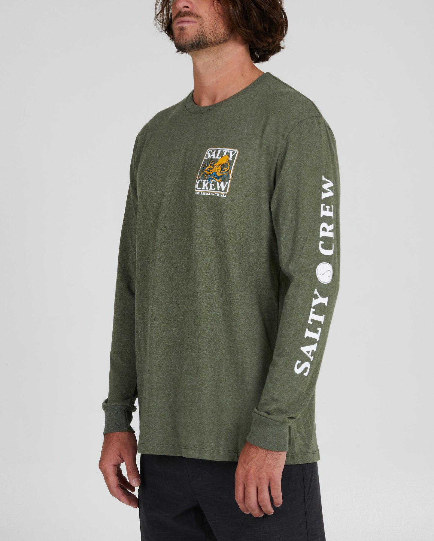 front angled Ink Slinger Forest Heather L/S Standard Tee