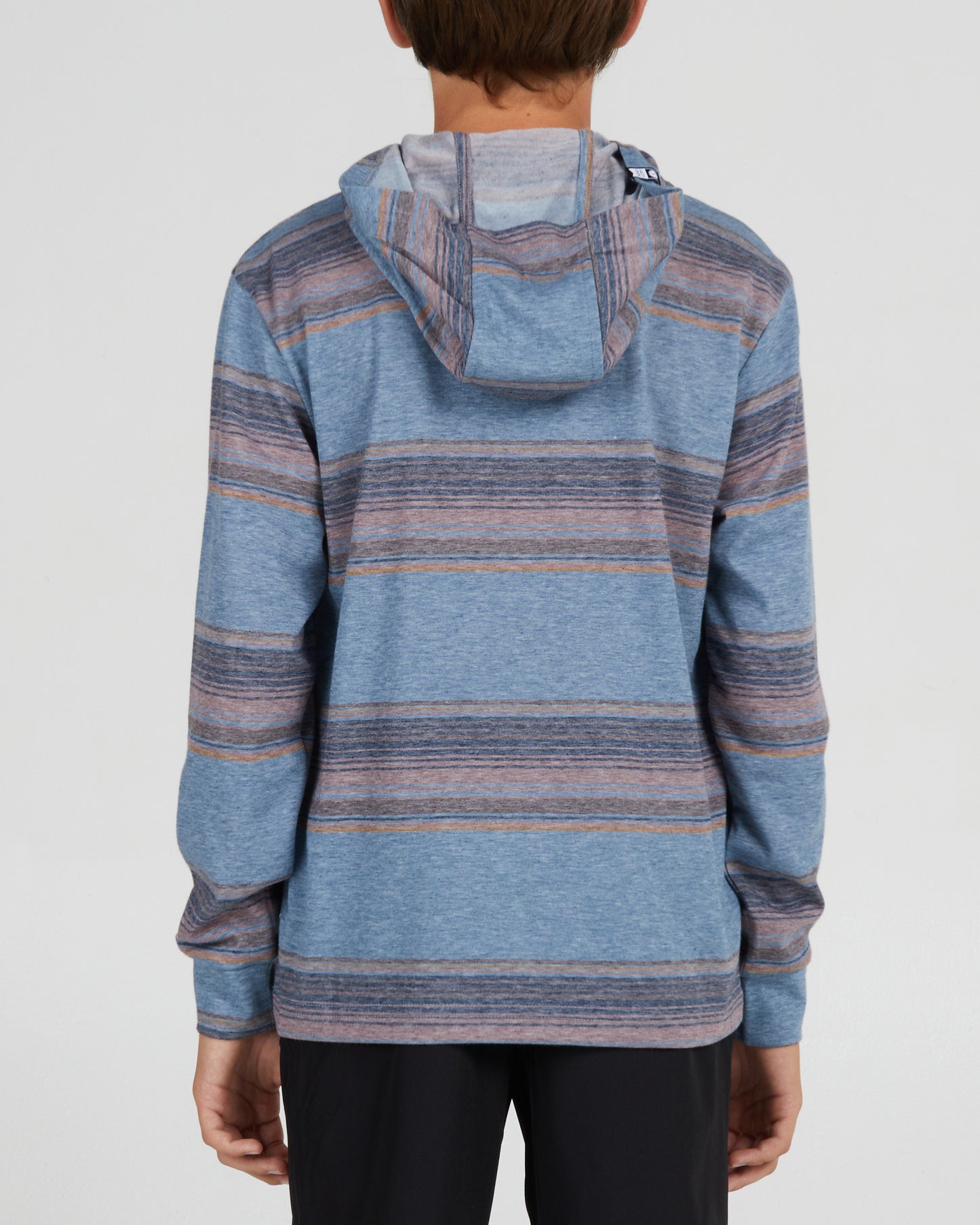 back view of Outskirts Boys Black Heather UV Hood