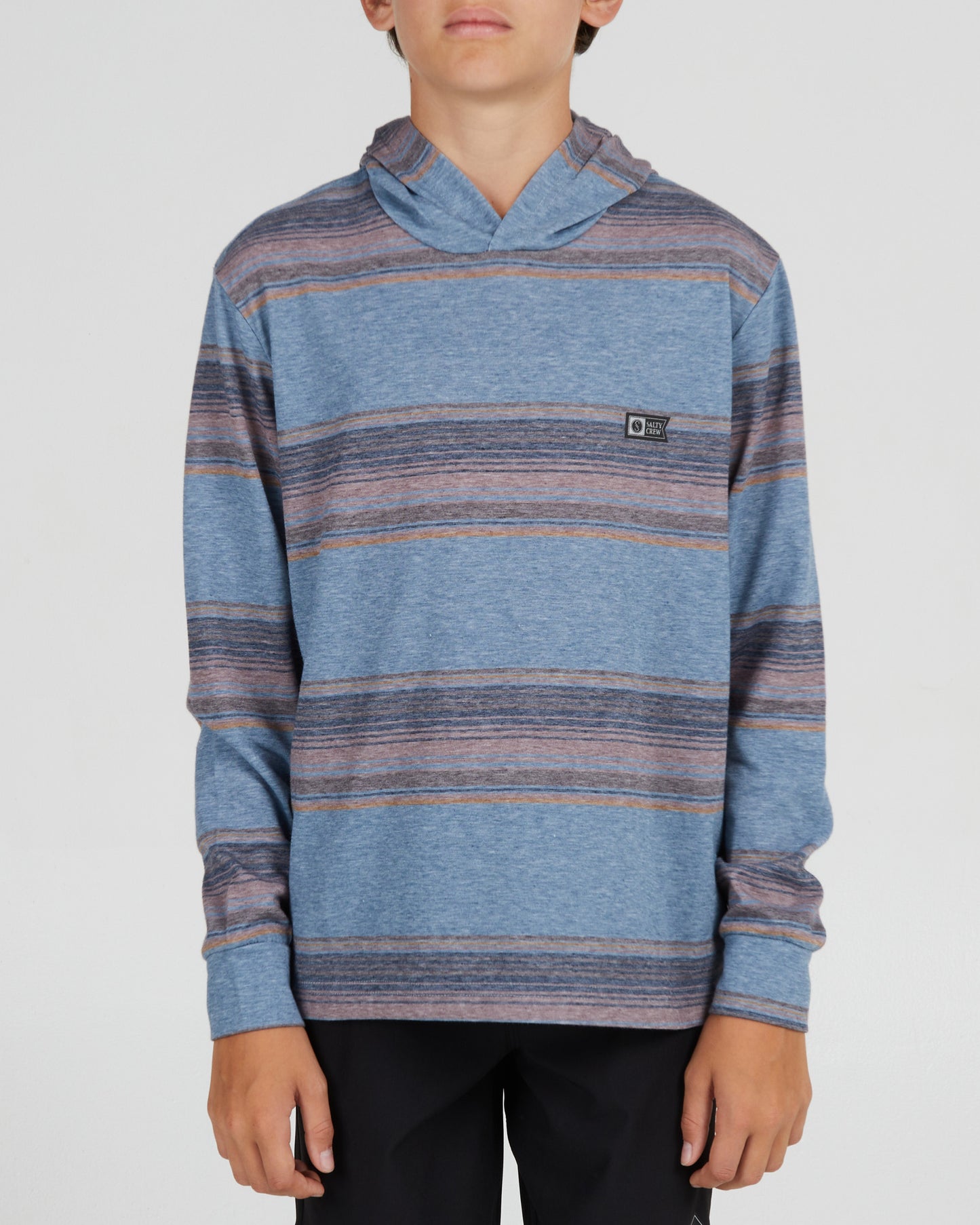 front view of Outskirts Boys Black Heather UV Hood