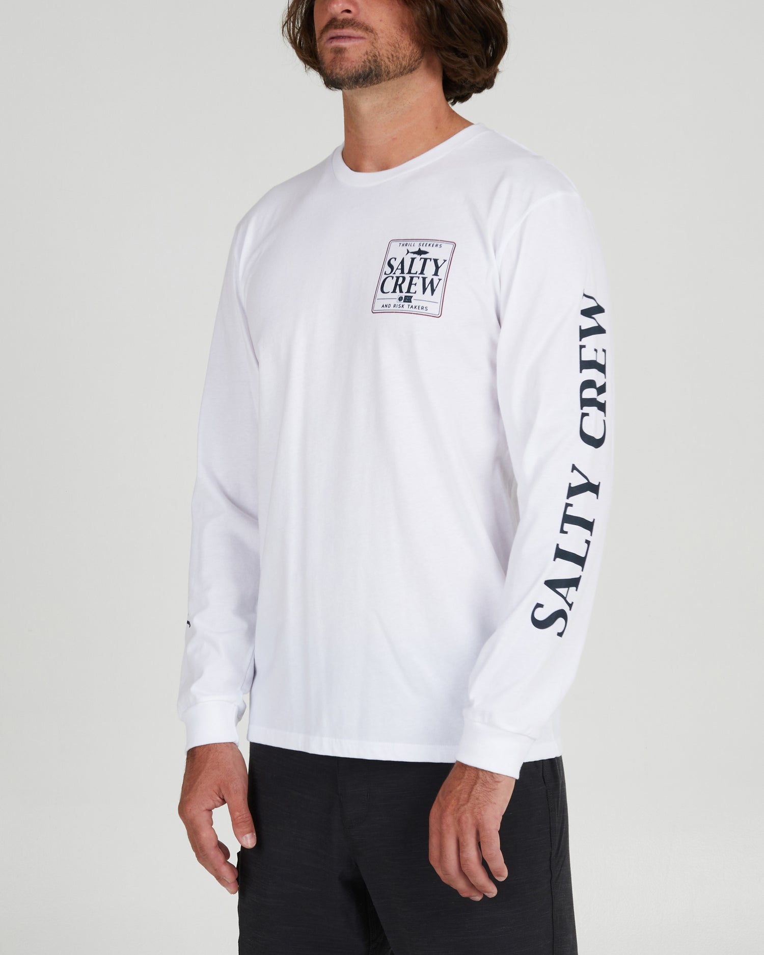 On body front angle of the Coaster White L/S Premium Tee