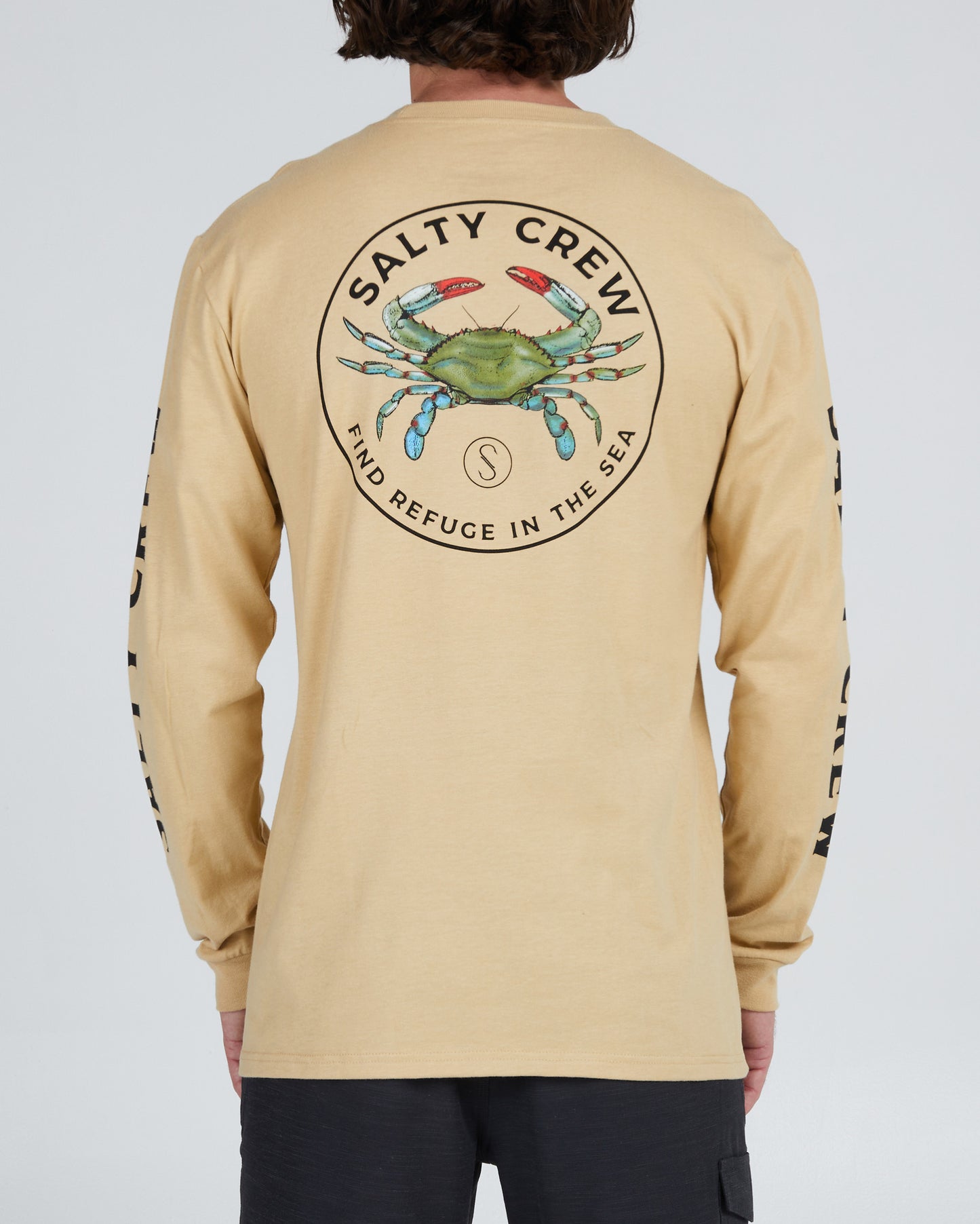 back view of Blue Crabber Camel L/S Premium Tee