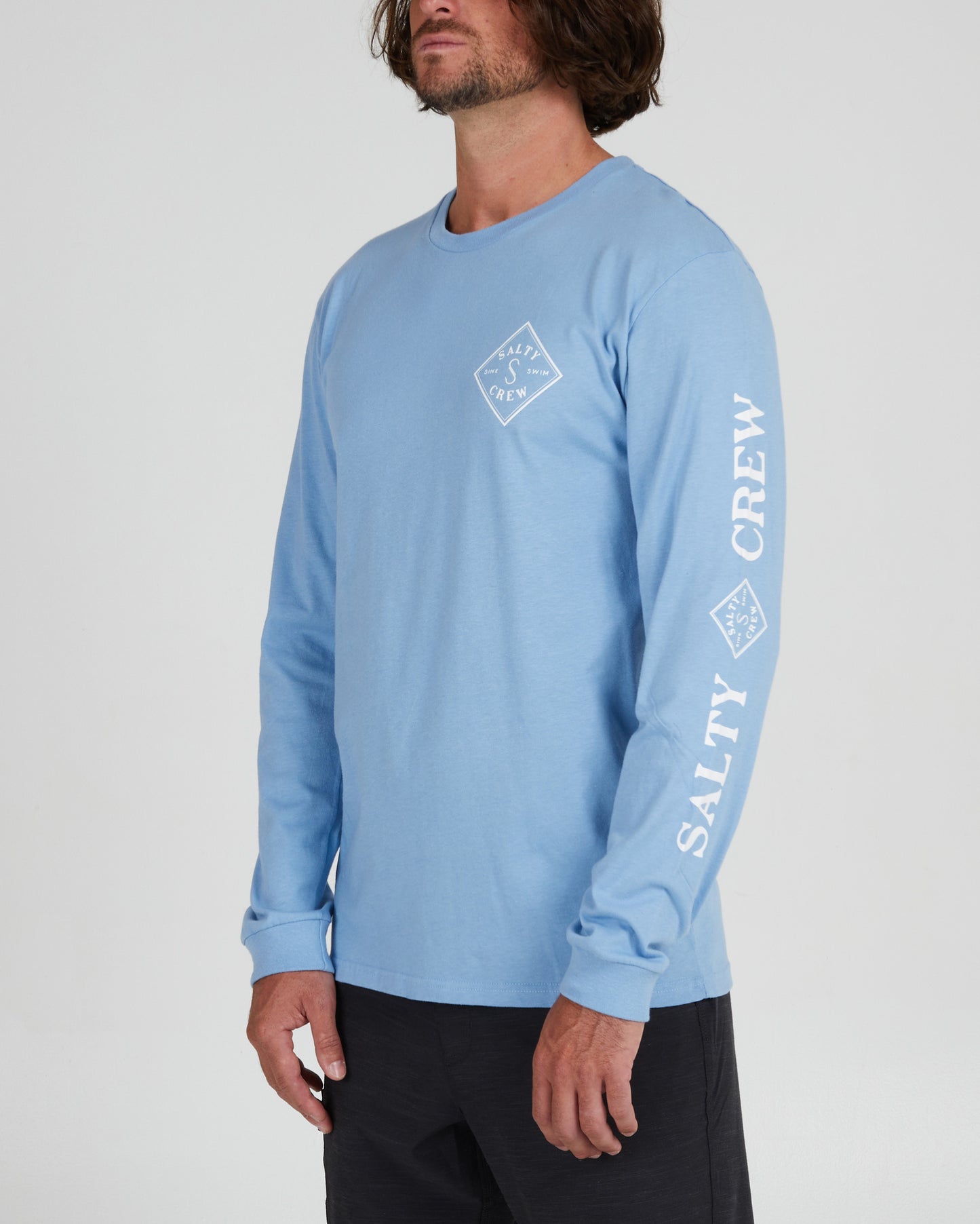On body front angle of the Tippet Marine Blue L/S Premium Tee