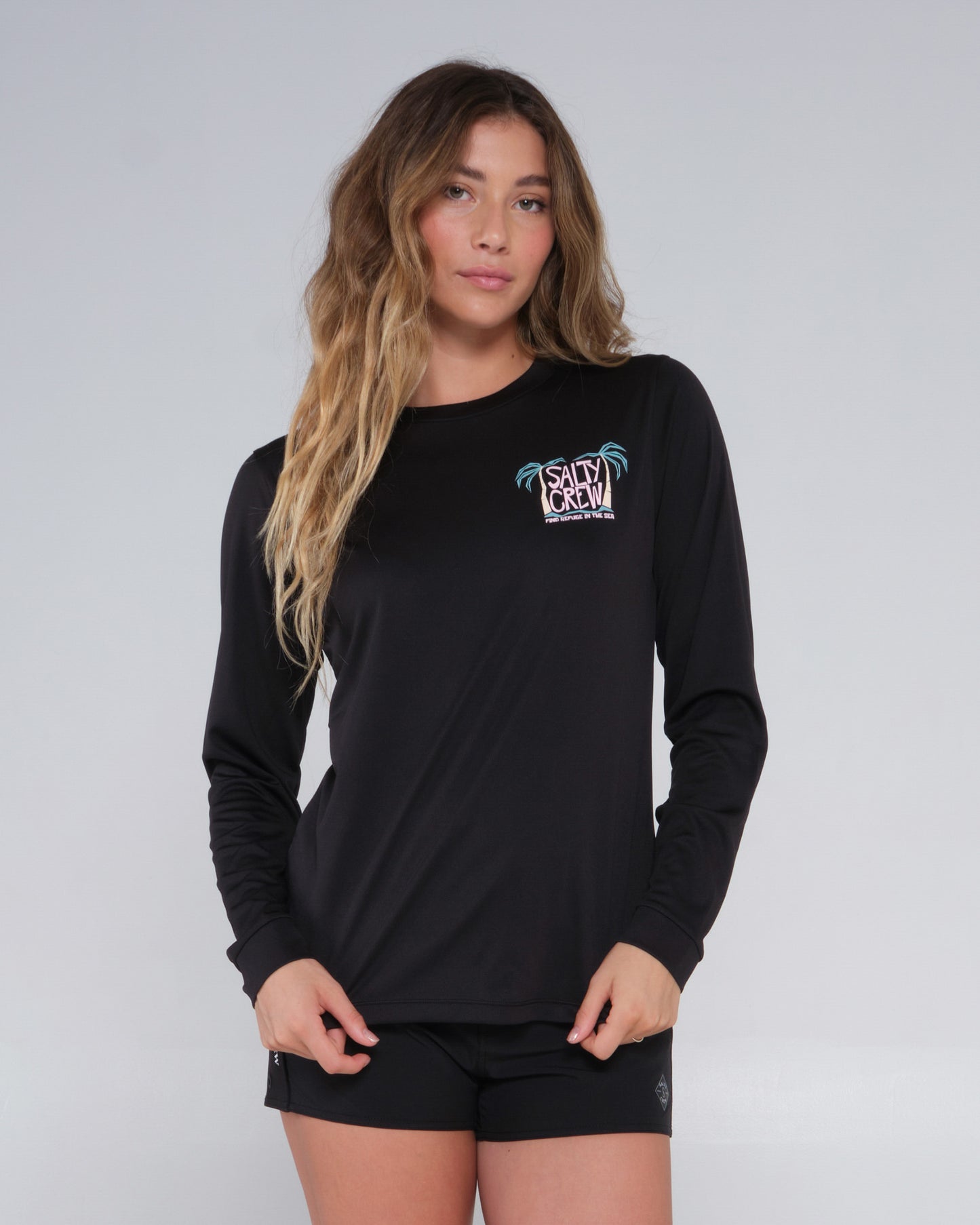 alternate front angle of Postcard Black L/S Sunshirt