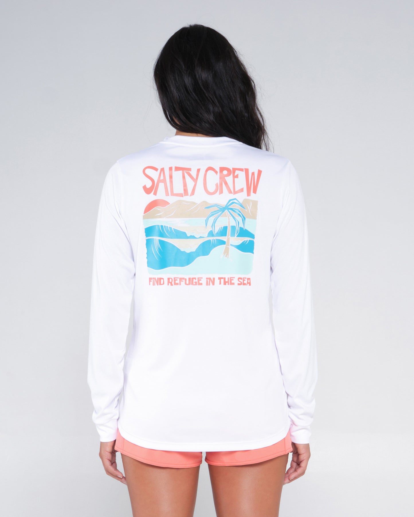 back view of Postcard White L/S Sunshirt