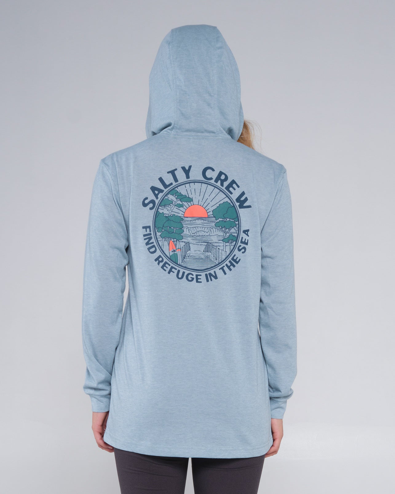 back view of Beach Break Tidal Blue Mid Weight Hoody